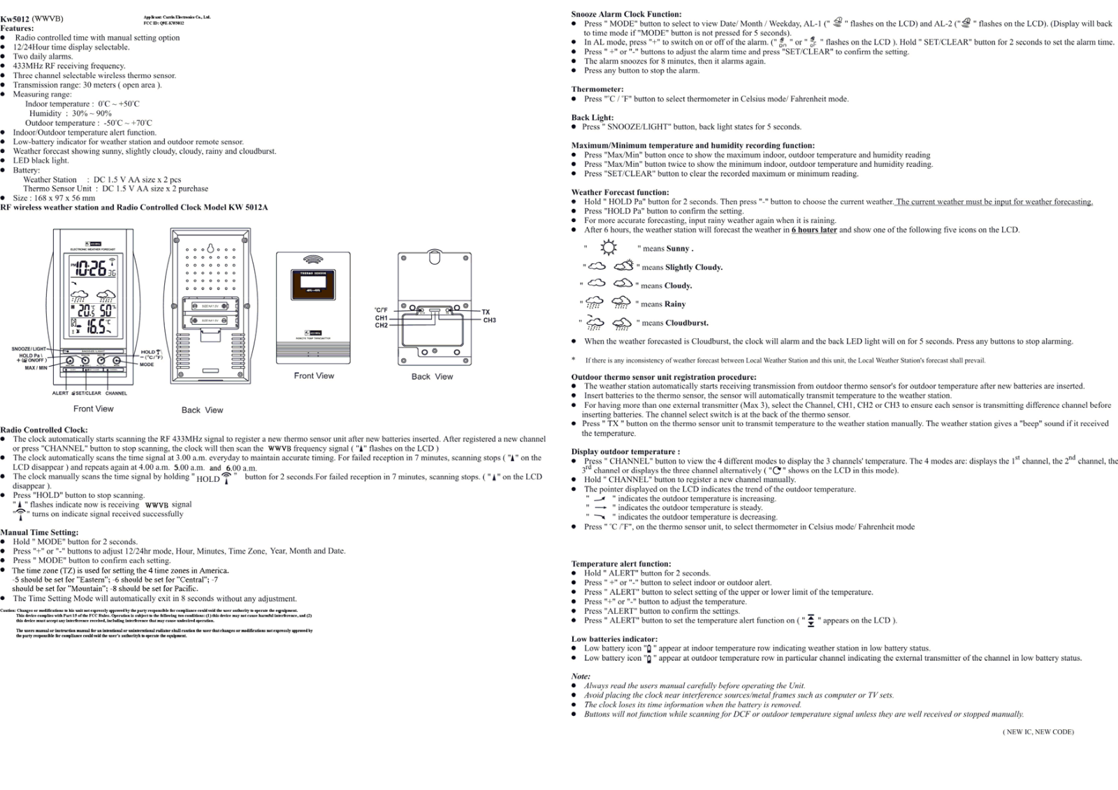 CARRIN ELECTRONICS KW5012 User Manual