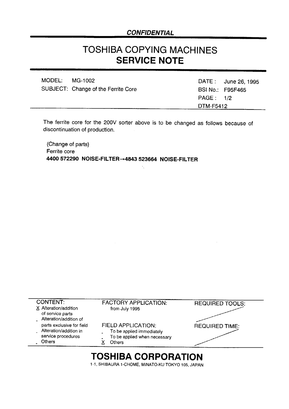 Toshiba f95f465 Service Note