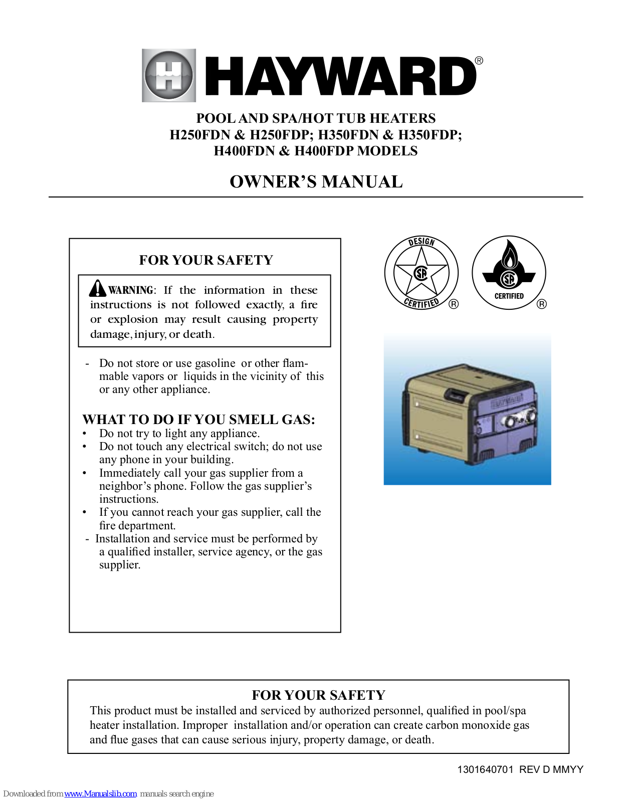 Hayward Universal H-Series Low NOx, H250FDN, H250FDP, H350FDN, H350FDP Owner's Manual