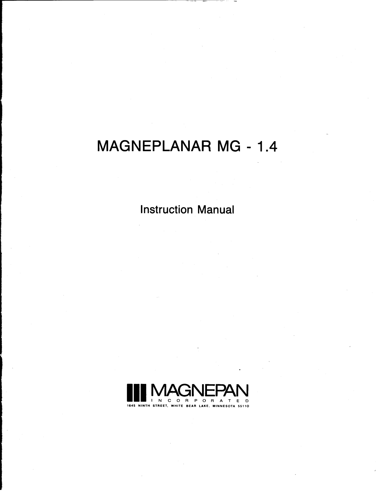 Magnepan MG-1.4 Owners manual