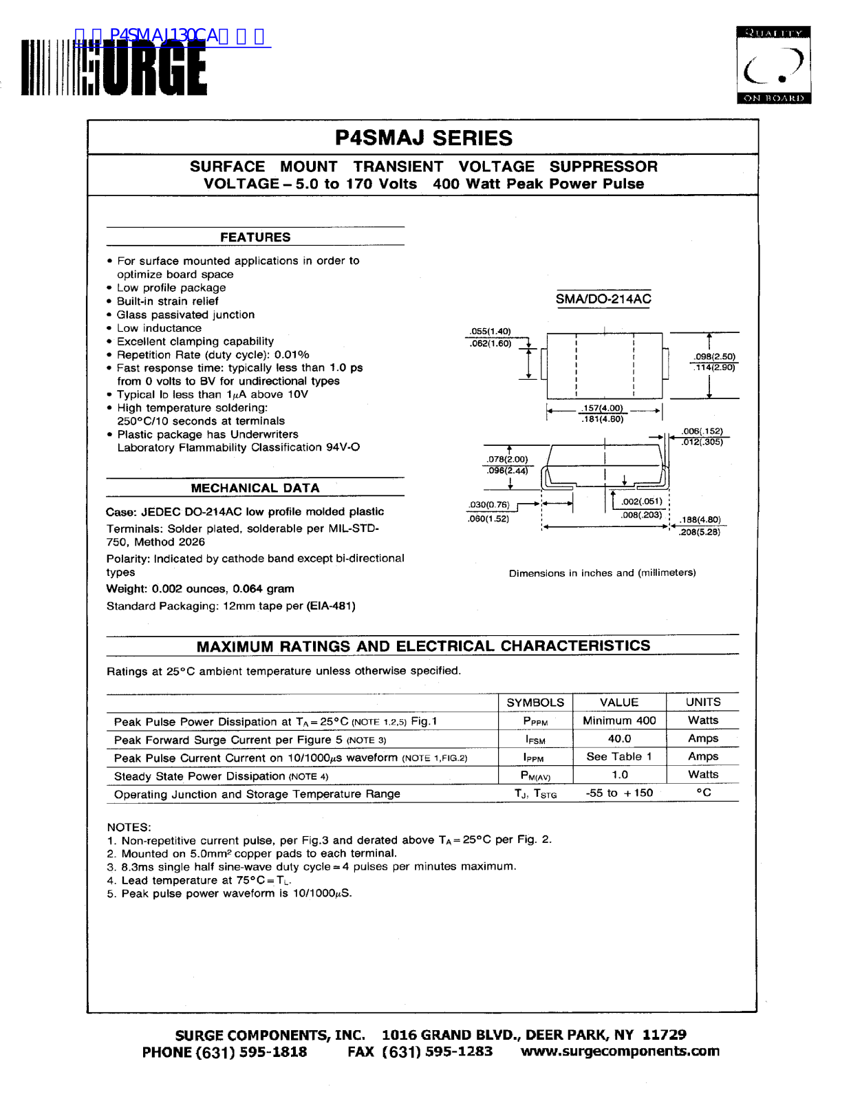 SURGE P4SMAJ User Manual