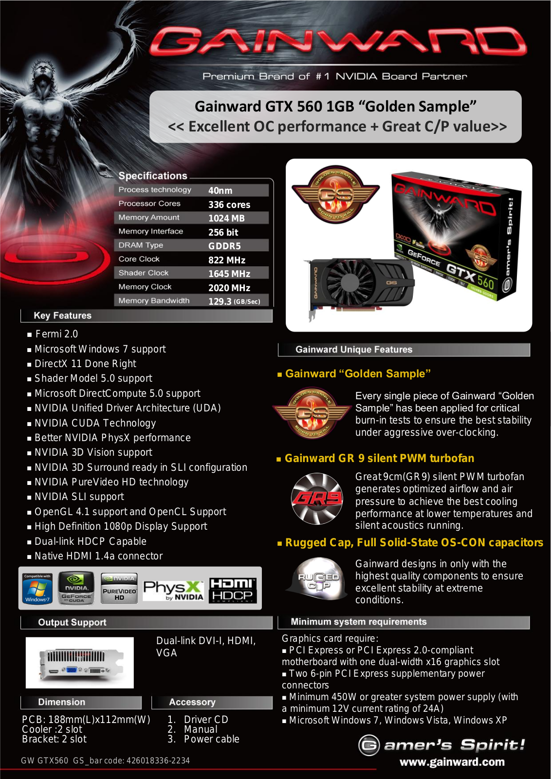 Gainward GTX 560 SPECIFICATIONS