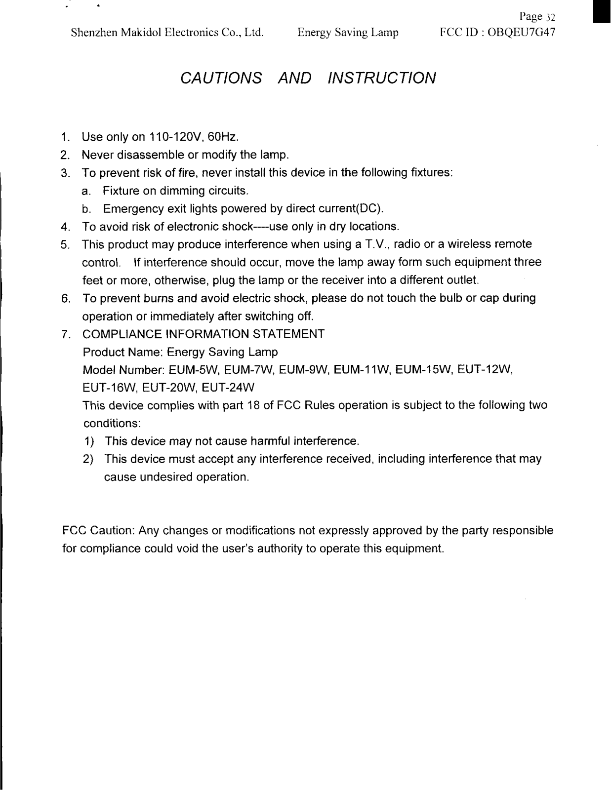 Makidol Electronics Co EU7G47 User Manual