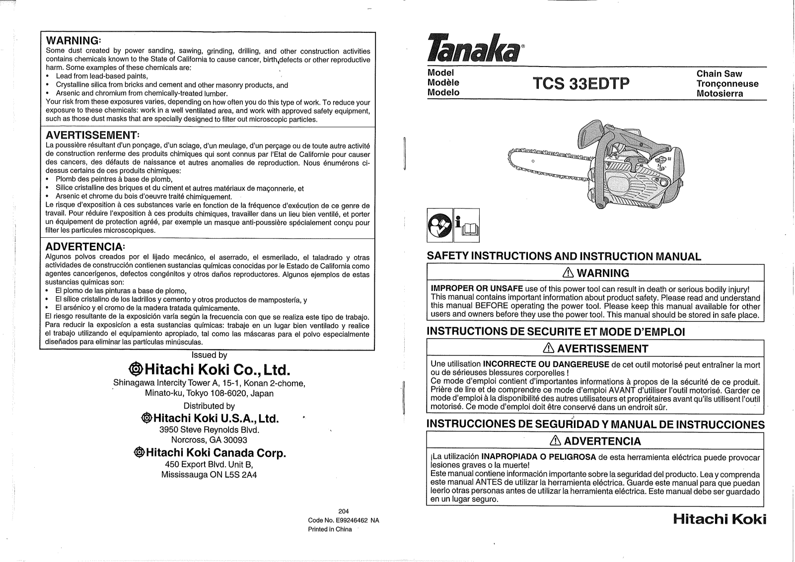 Tanaka TCS 33EDTP User Manual