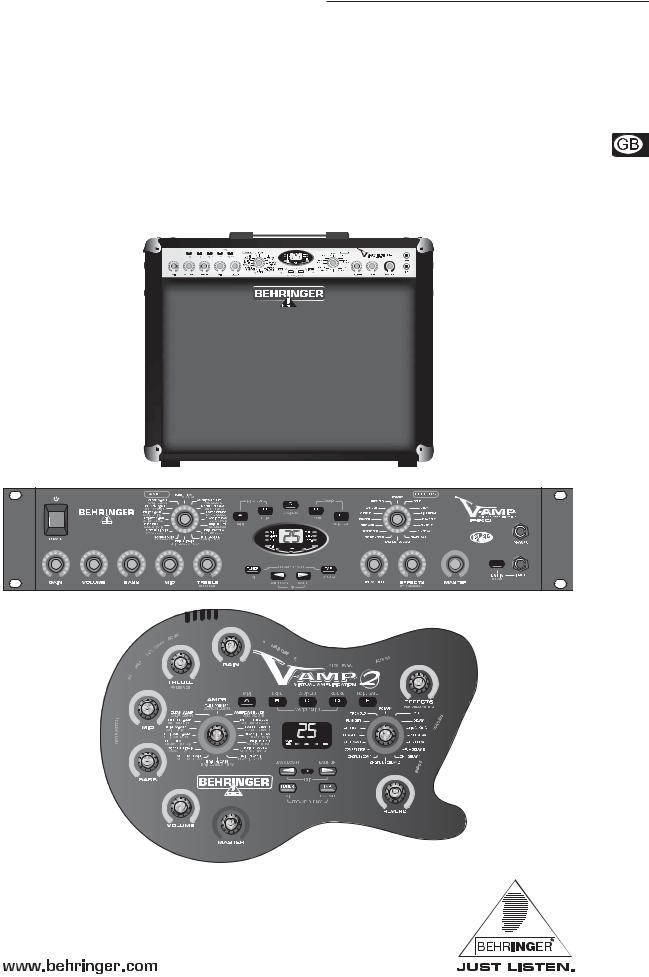 Behringer V-AMPIRE VERSION 1.3, V-AMP 2 VERSION 1.3, V-AMP PRO VERSION 1.3 Manual