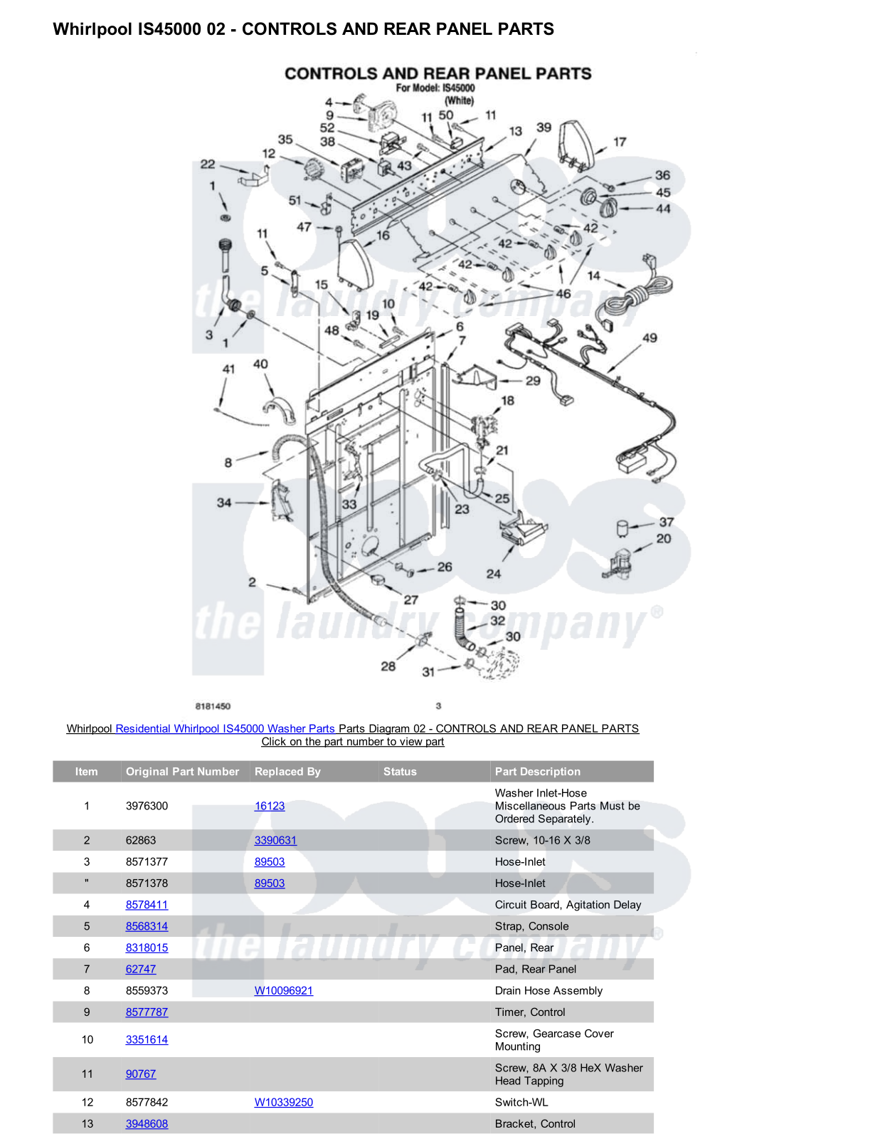 Whirlpool IS45000 Parts Diagram