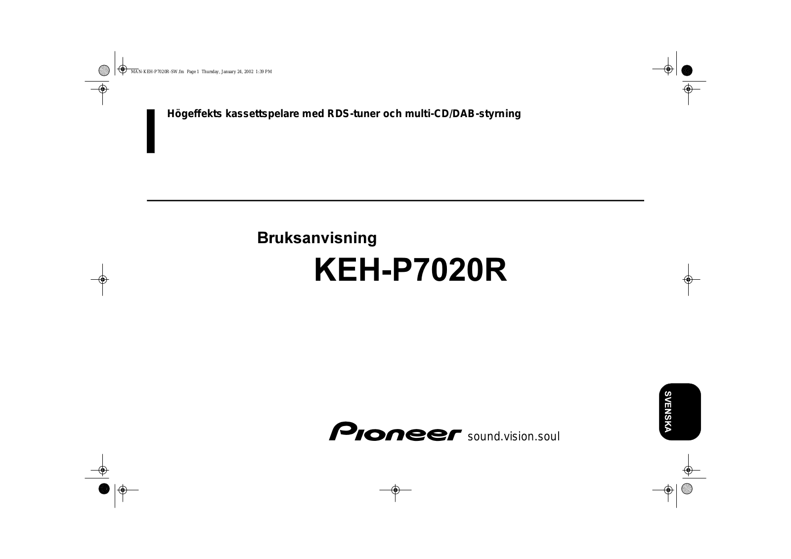 Pioneer KEH-P7020R Operating Instruction