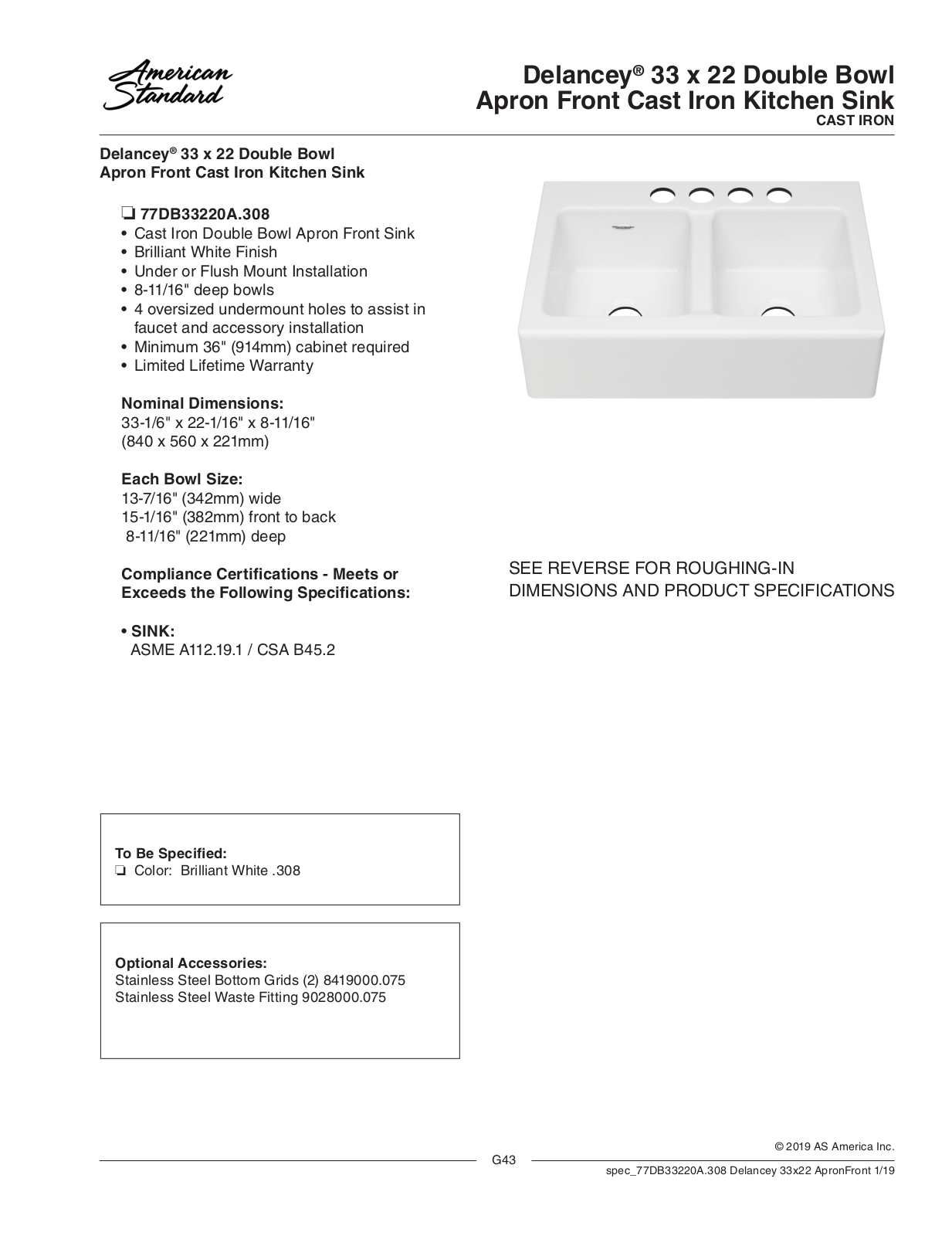 American Standard 77DB33220A.308 User Manual