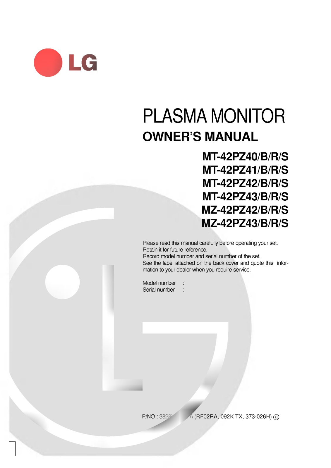 LG MT-42PZ41 Owner’s Manual