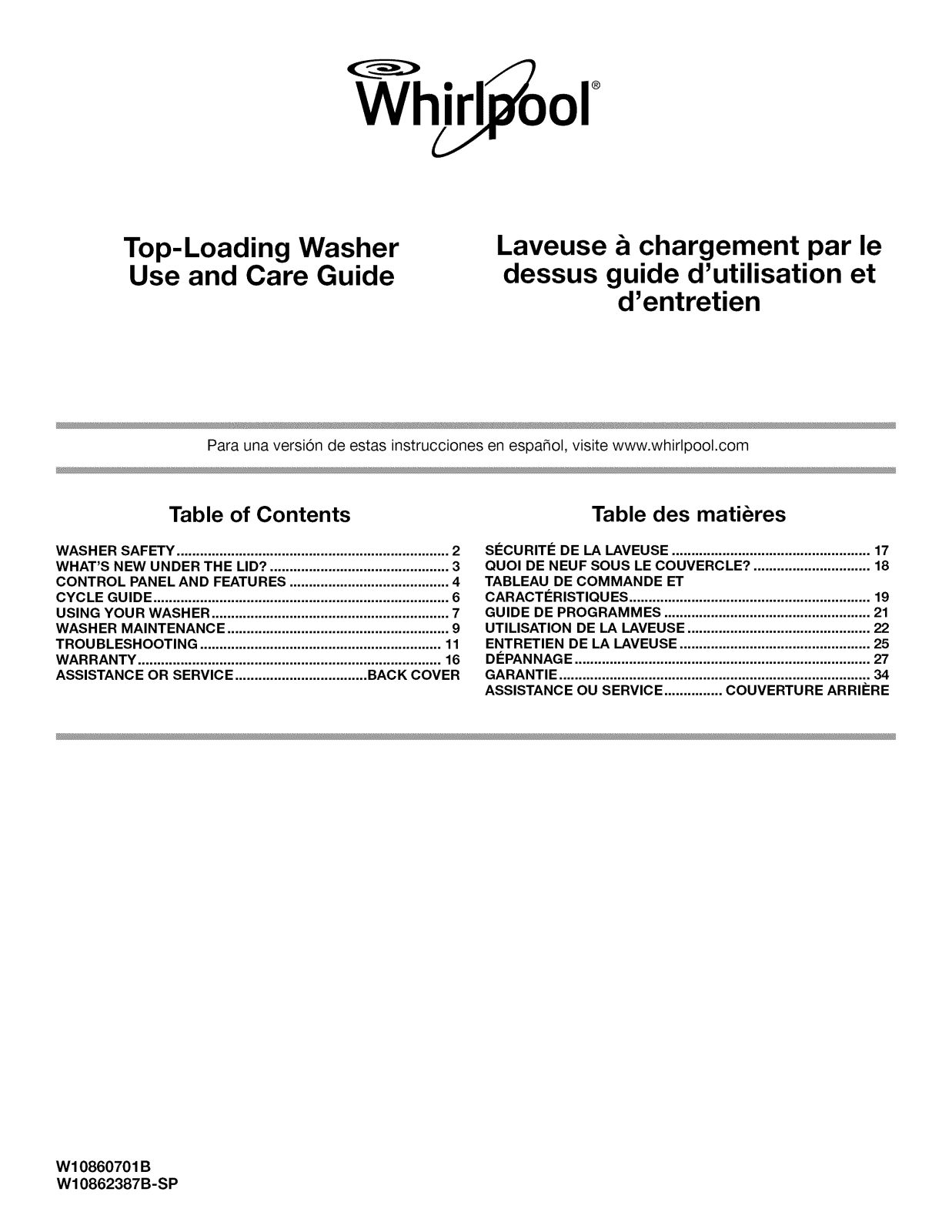 Whirlpool WTW4616FW2, WTW4616FW1, WTW4616FW0 Owner’s Manual