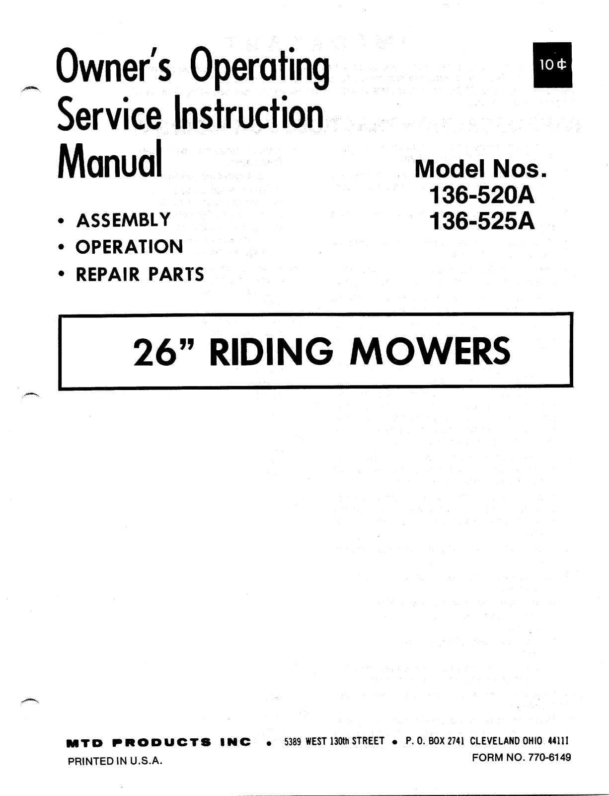 MTD 136-525A, 136-520A User Manual