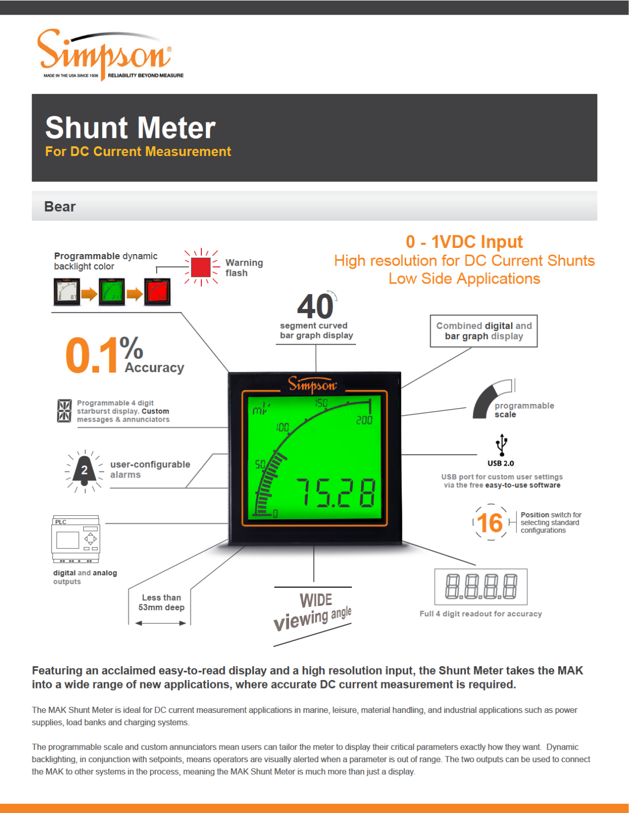 Simpson Electric Shunt  Meter Data Sheet