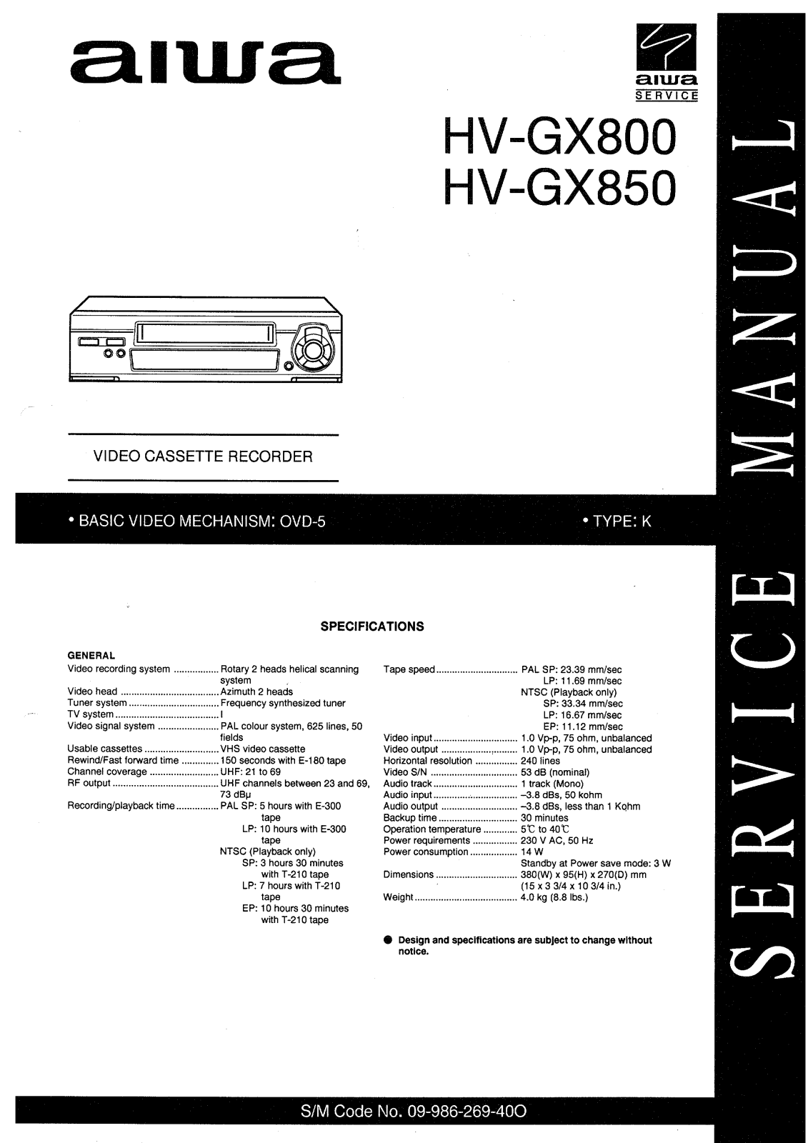 Aiwa HV-GX800, HV-GX850 Service manual