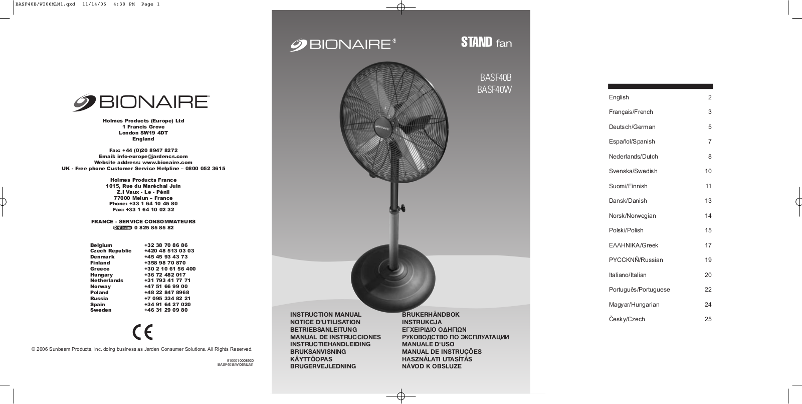 BIONAIRE BASF40 User Manual