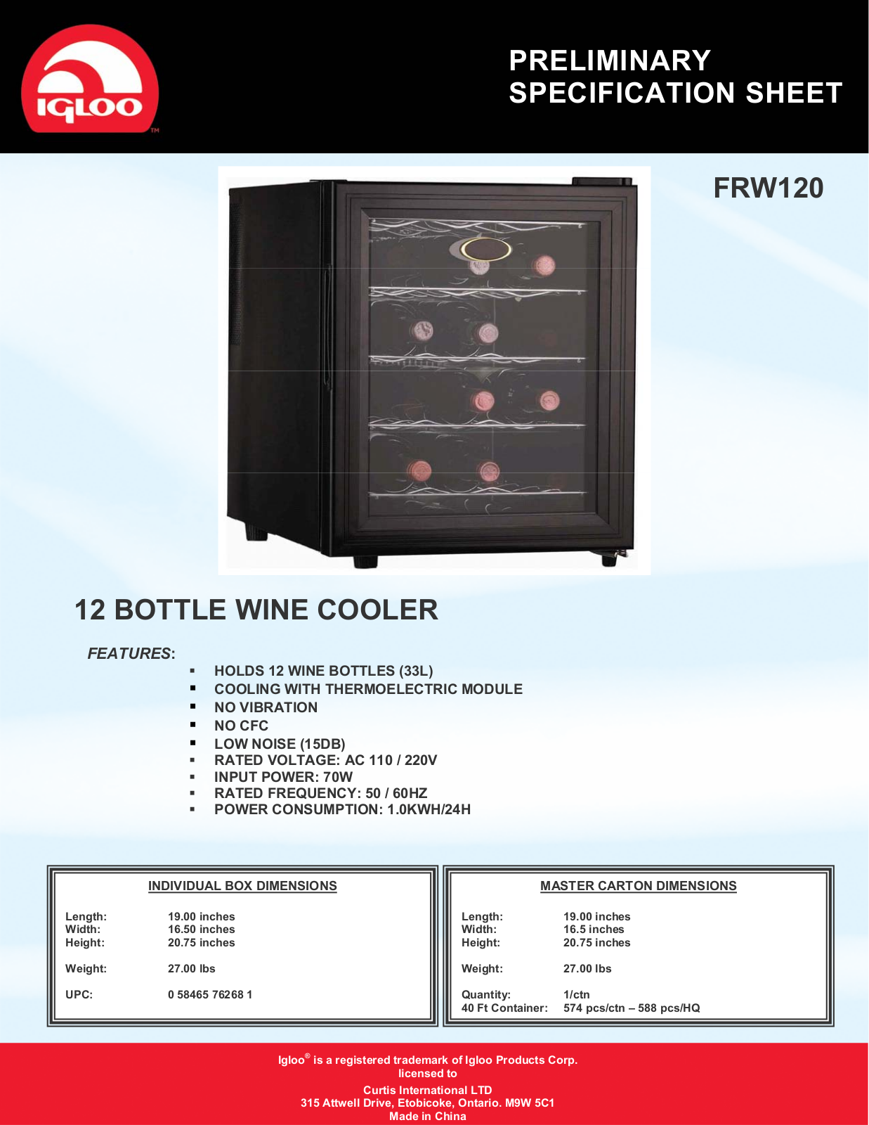 Igloo FRW120 User Manual