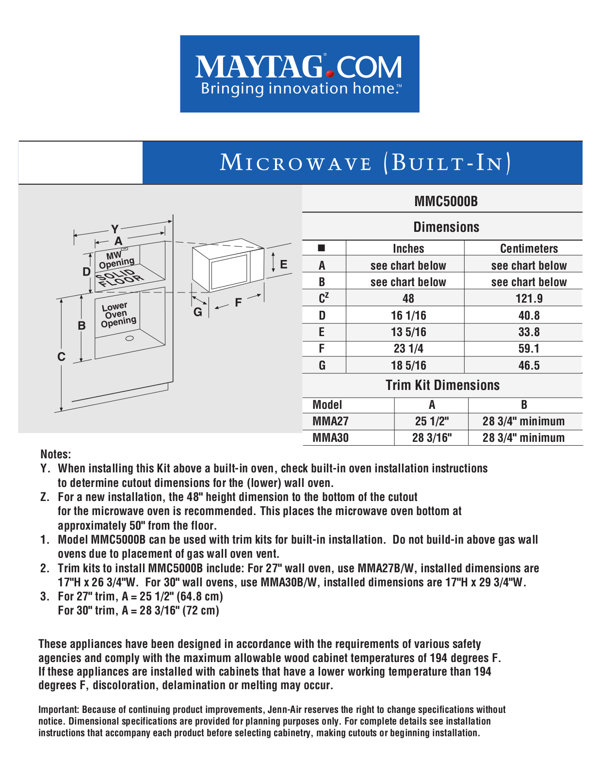 Maytag MMC5000BDB Dimension Guide