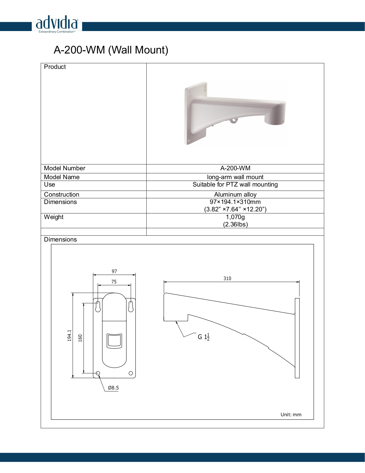 Panasonic A-200-WM Specsheet