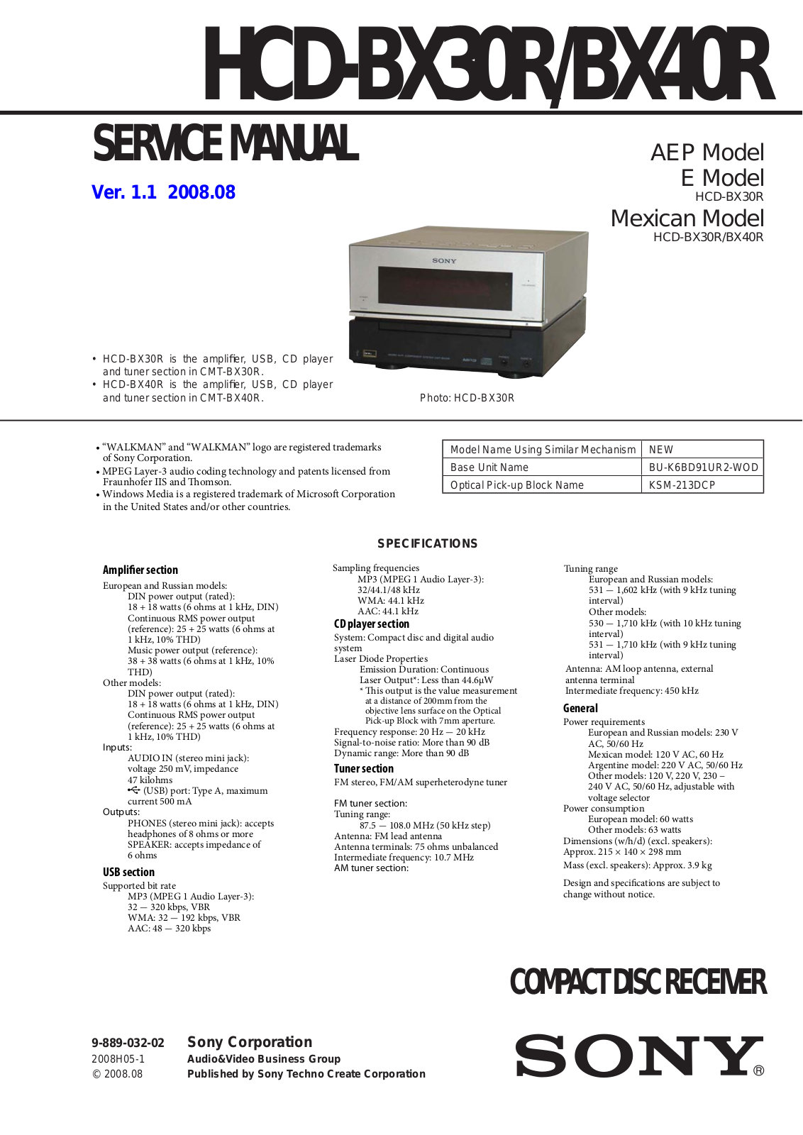Sony HCD-BX30R, HCD-BX40R Service Manual