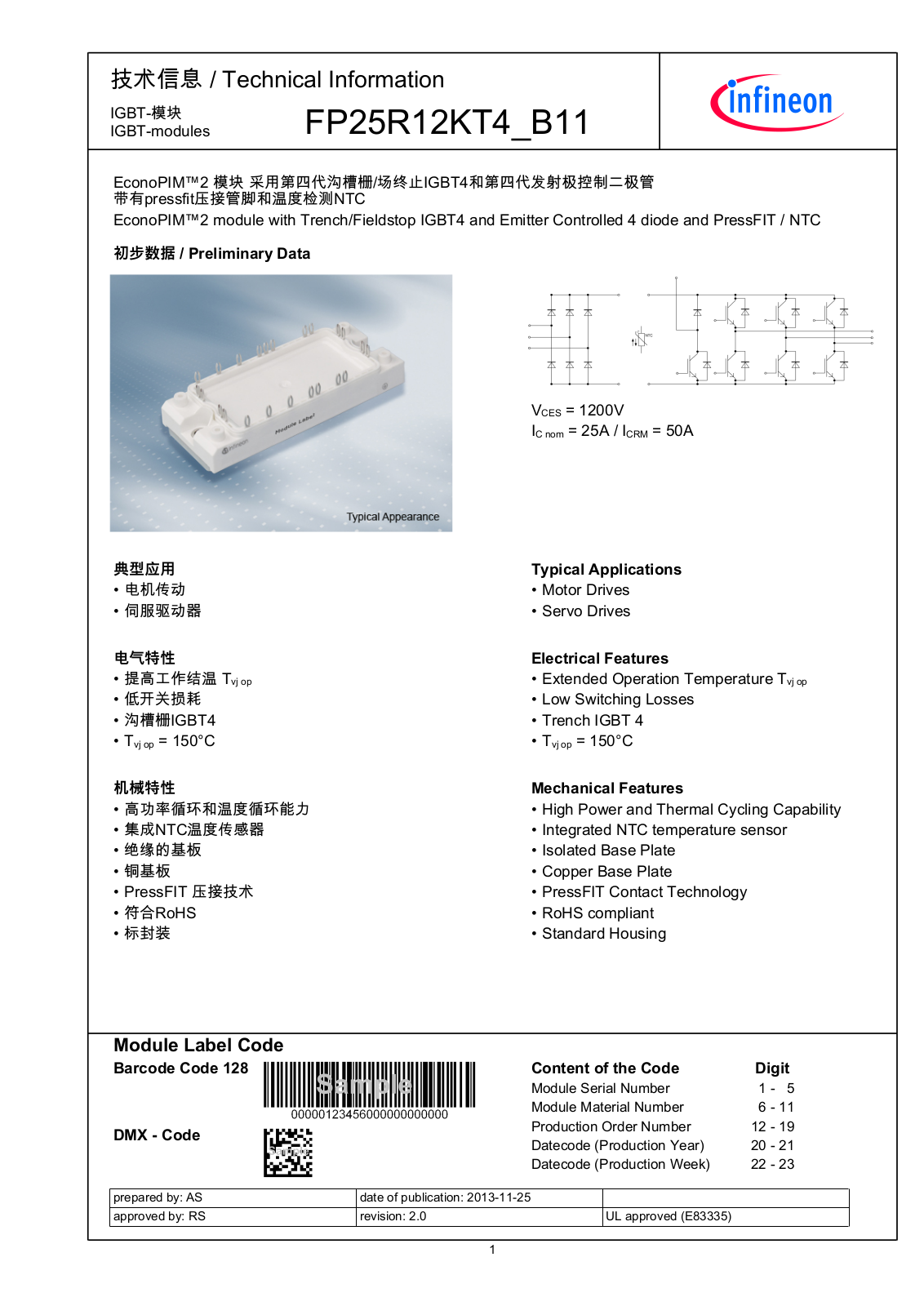 Infineon FP25R12KT4_B11 Data Sheet