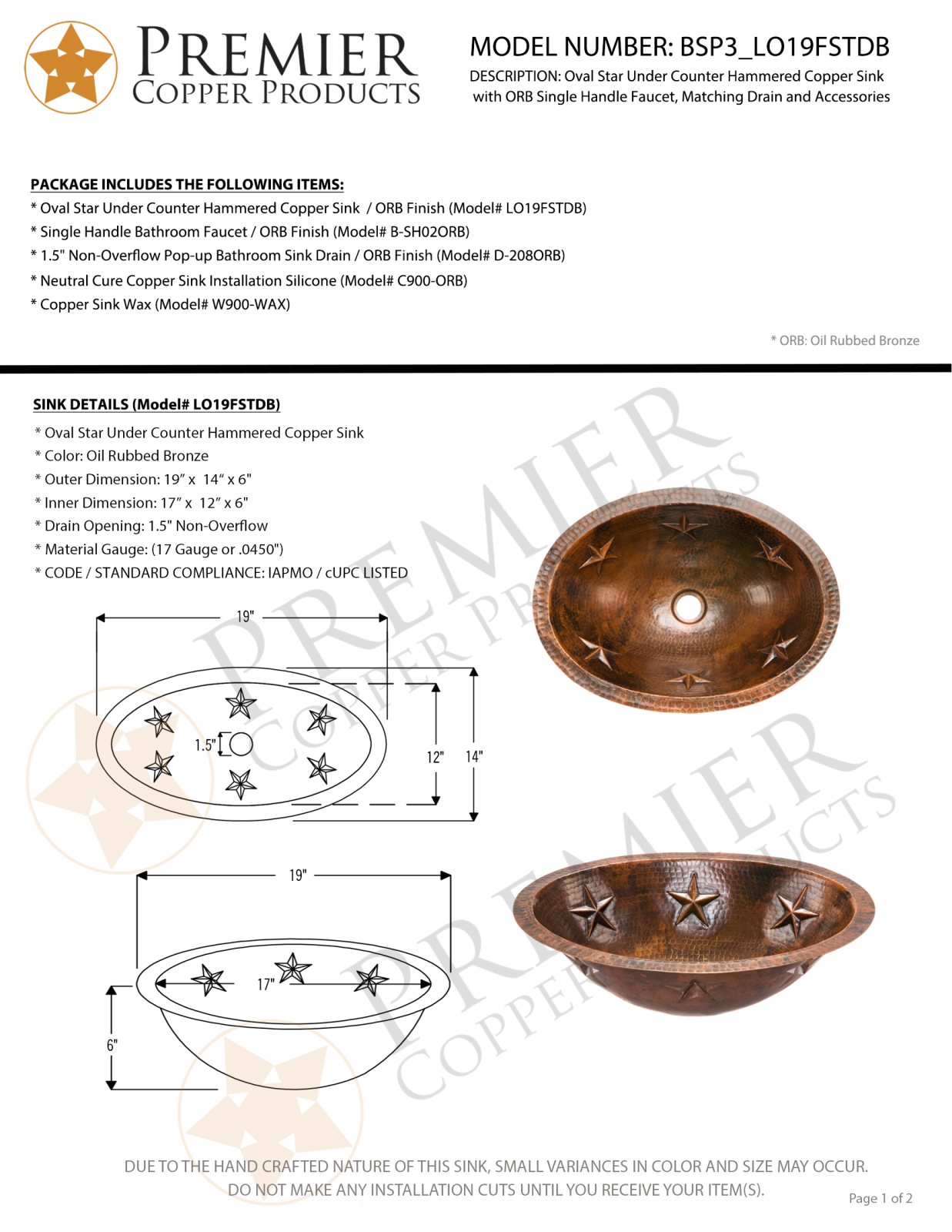 Premier Copper Products IER1619 Specifications - ManualMachine.com