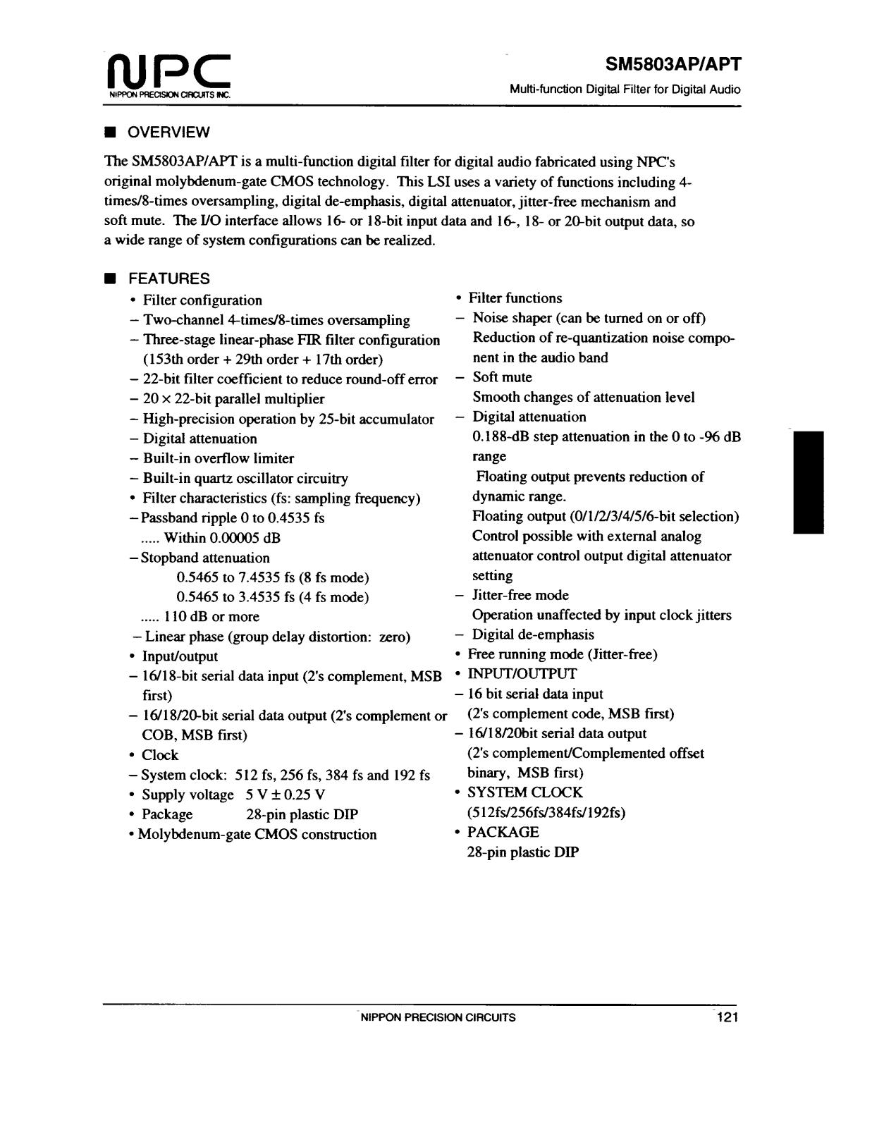 NPC SM5803APT, SM5803AP Datasheet