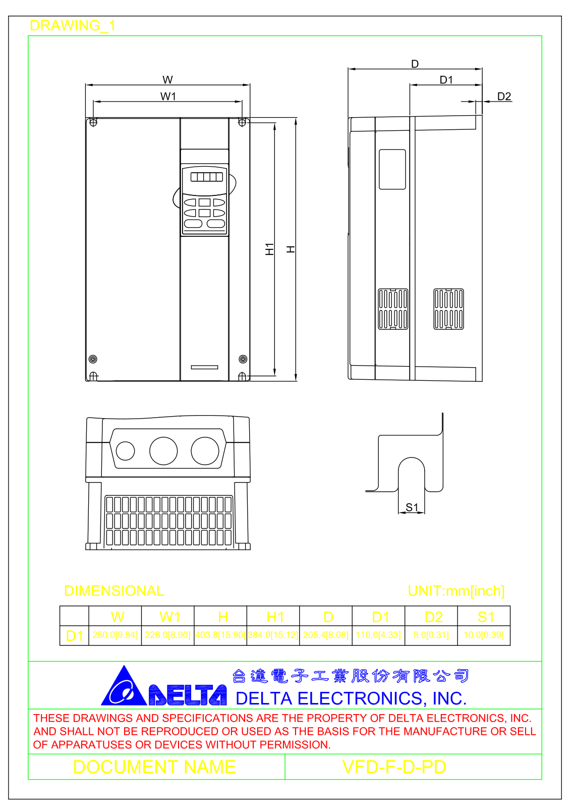 Delta Products VFD-F-D-PD Dimensional Sheet