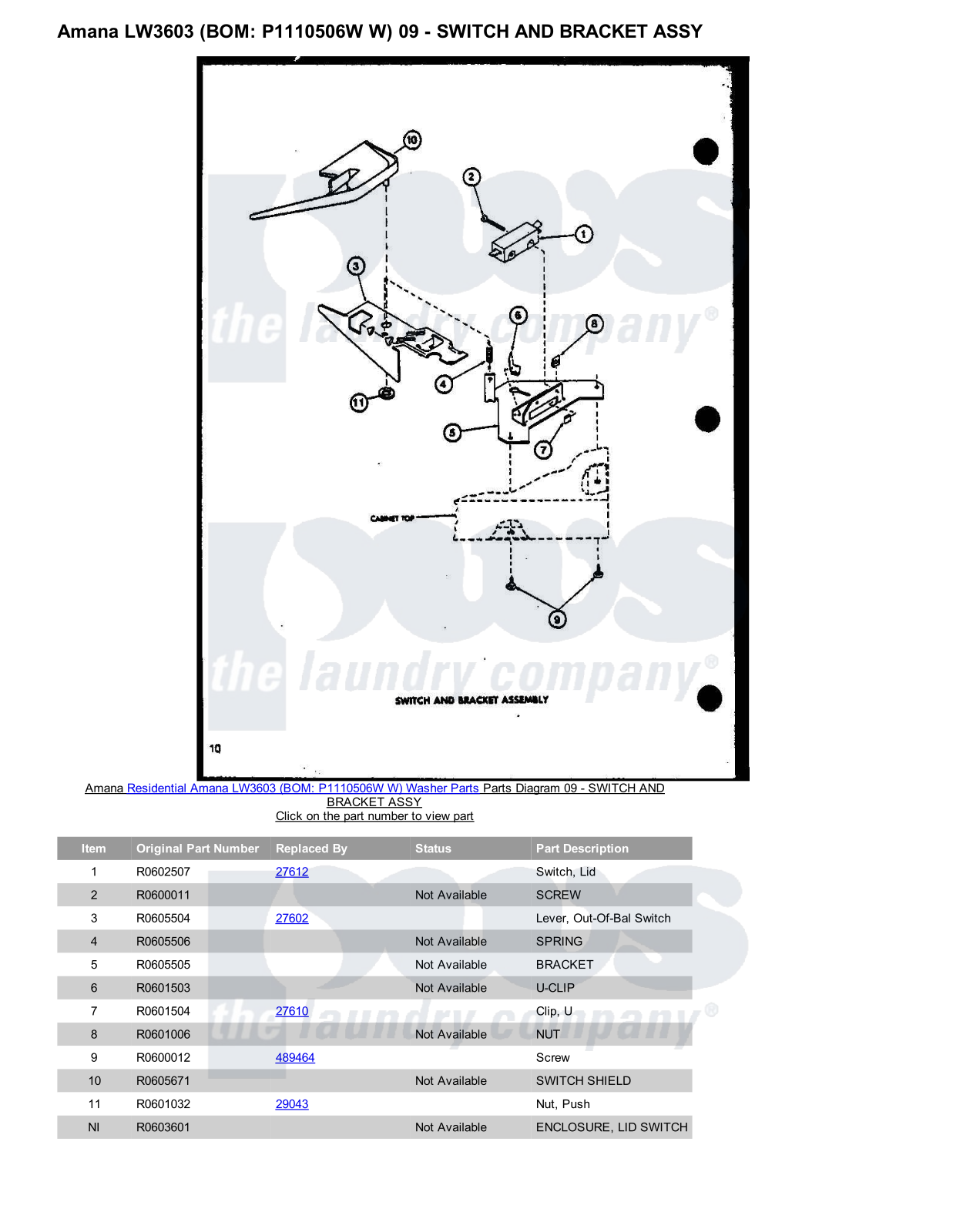 Amana LW3603 Parts Diagram