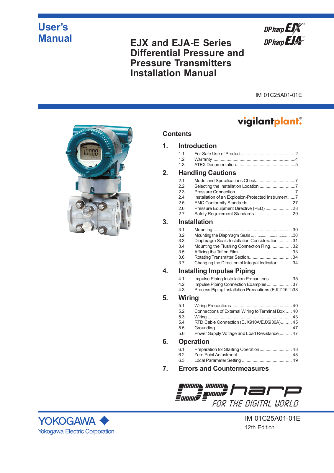 YOKOGAWA EJX430A, EJX210A, EJX440A, EJX530A, EJX510A Installation Manual