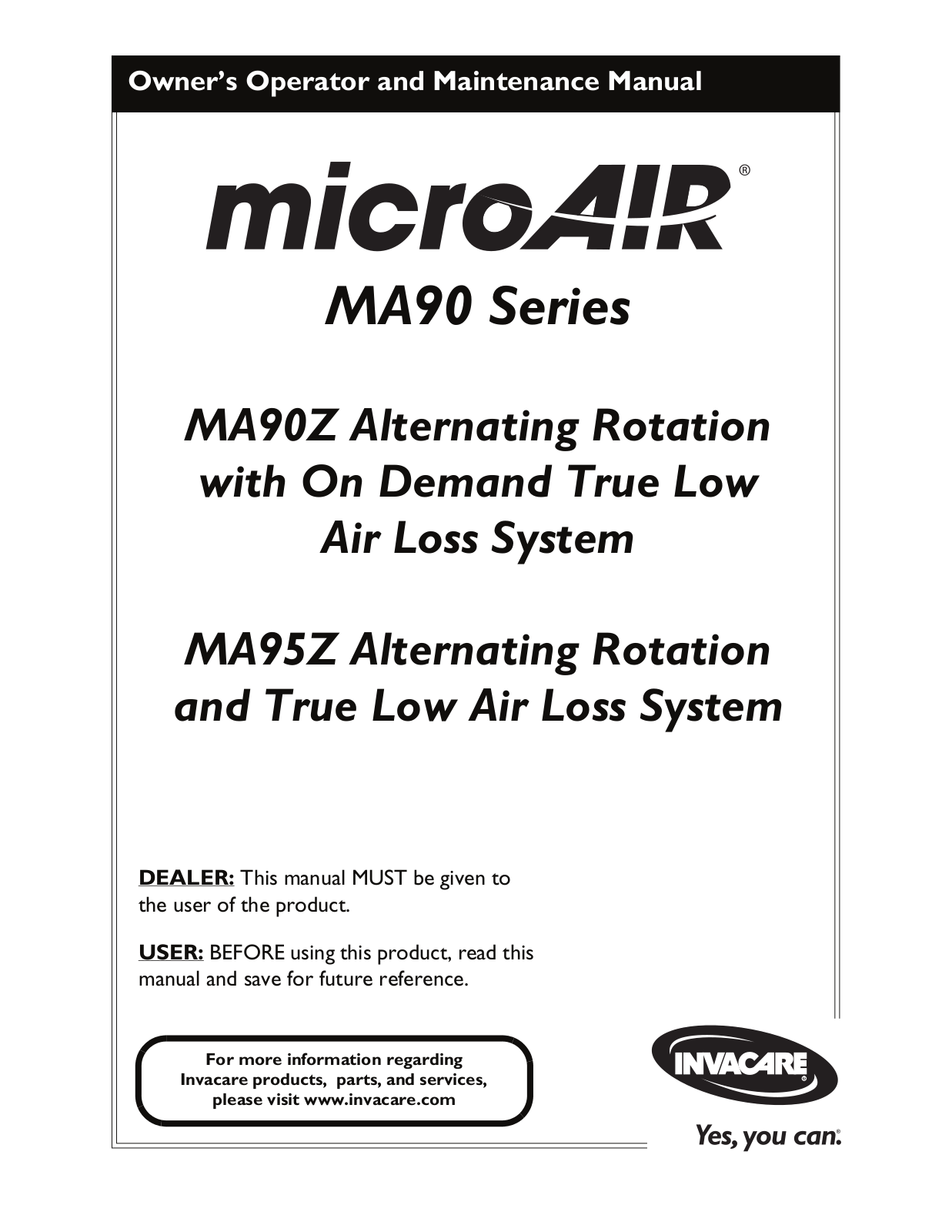 Invacare MA90Z User Manual