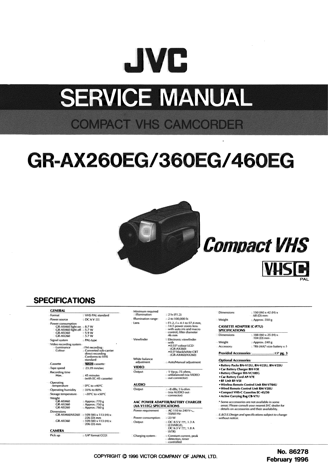 JVC GR-AX260EG, GR-AX360EG, GR-AX460EG Service Manual