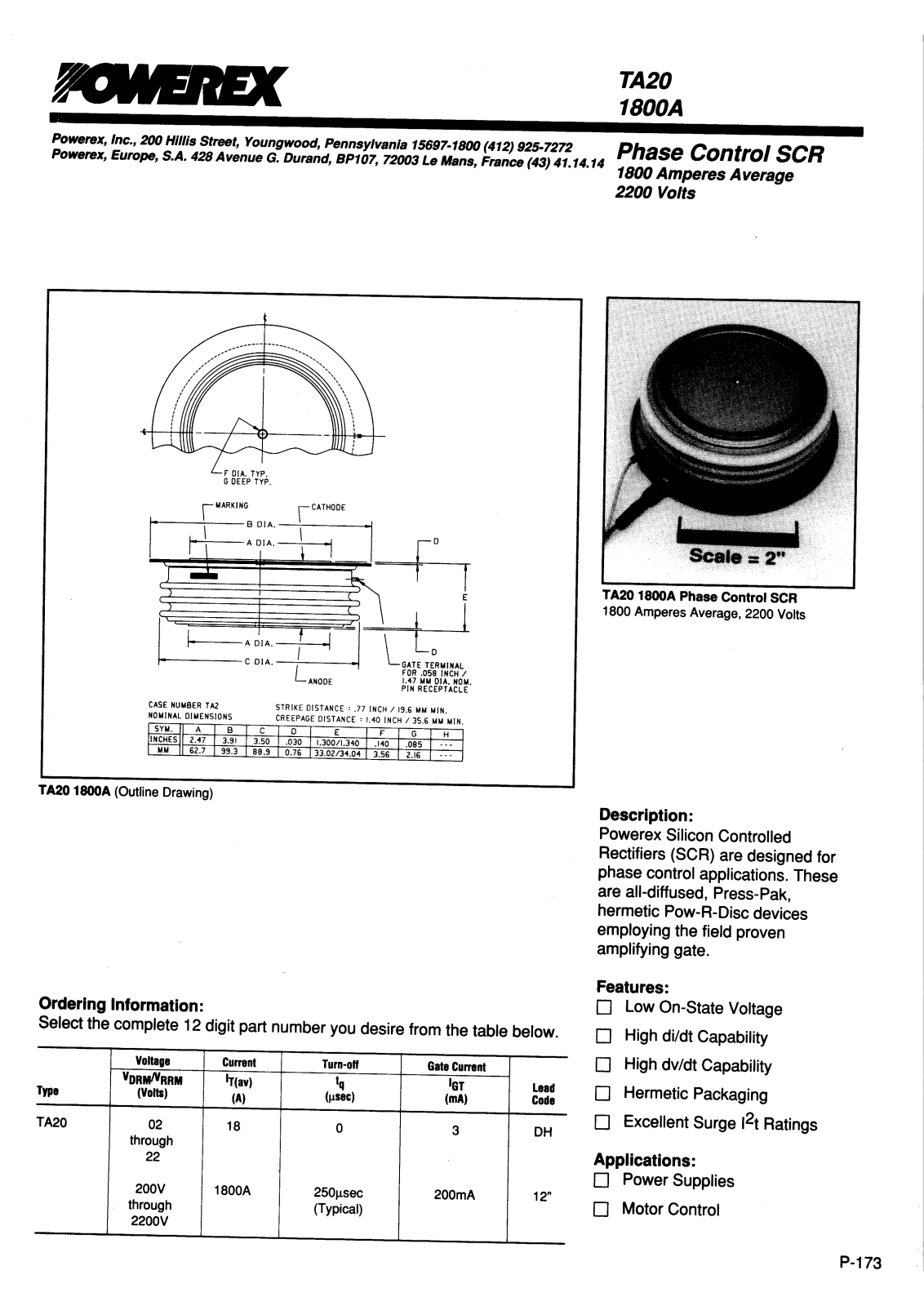 POWEREX TA20161803DH, TA20141803DH, TA20121803DH, TA20021803DH, TA20101803DH Datasheet