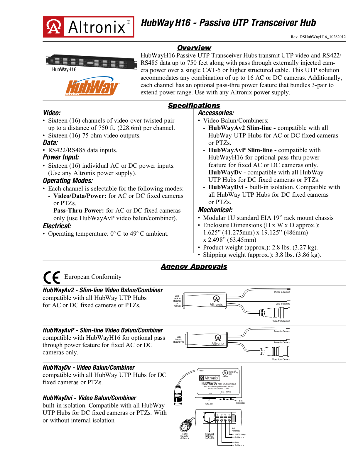 Altronix HubWay H16 Data Sheet