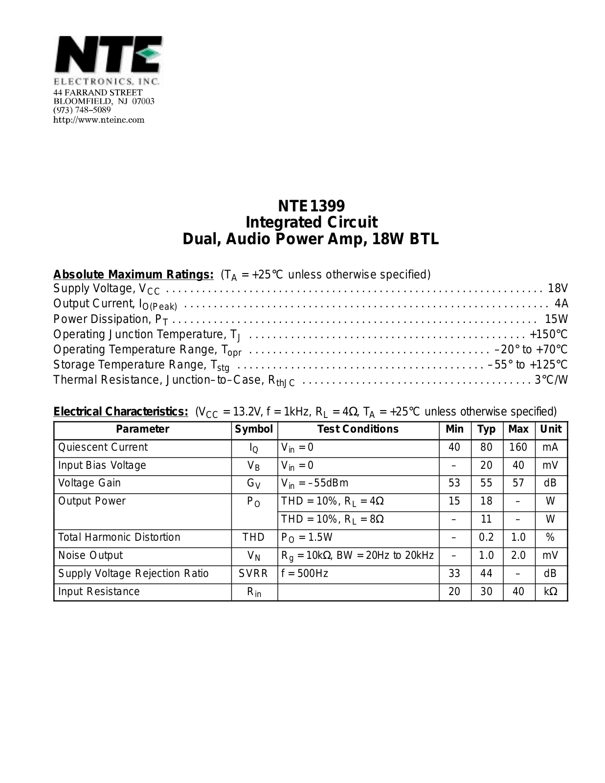 Datasheet NTE1399 Datasheet (NTE) - ManualMachine.com