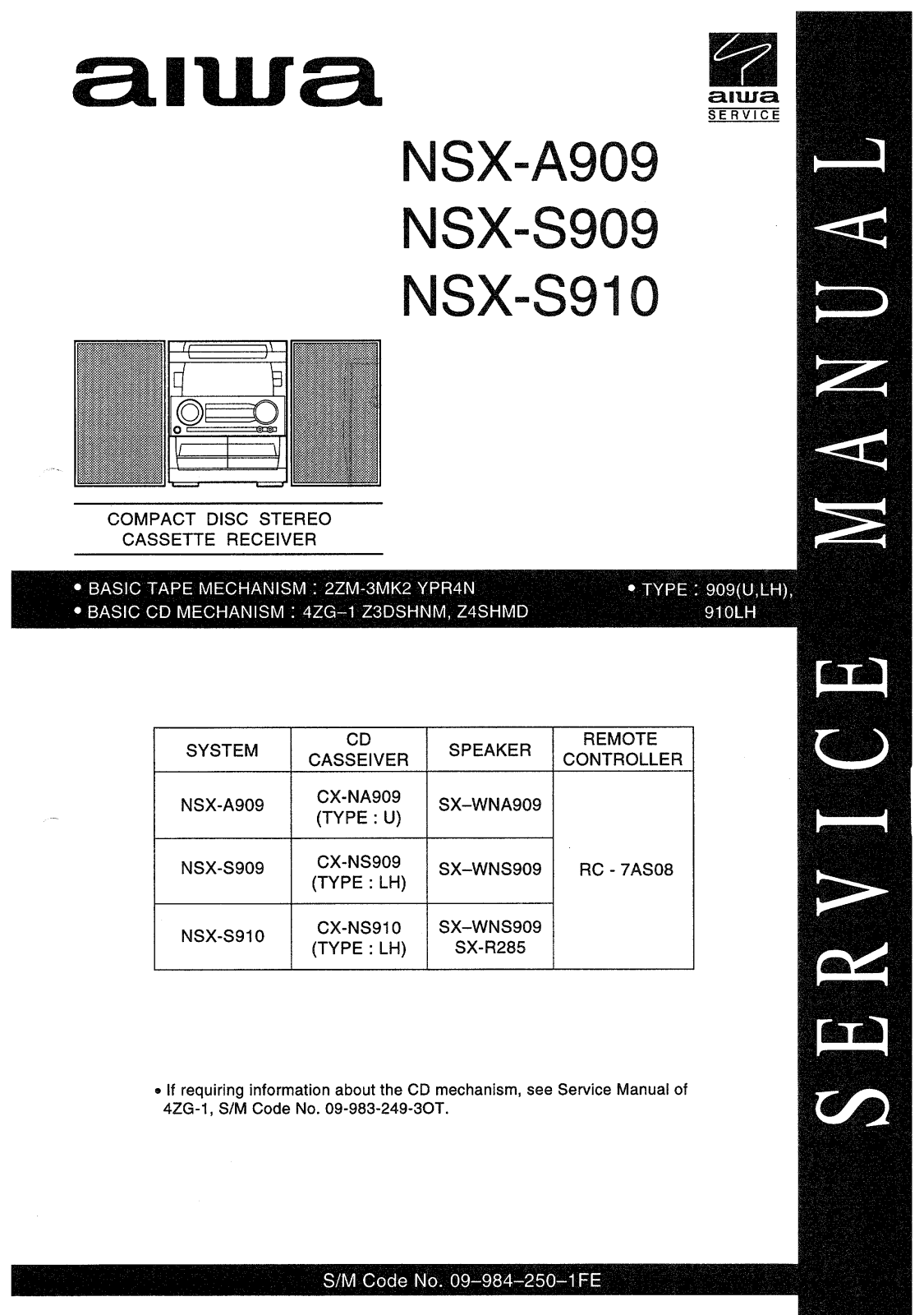 Aiwa NSX-A909, NSX-S909, NSX-S910 Service Manual