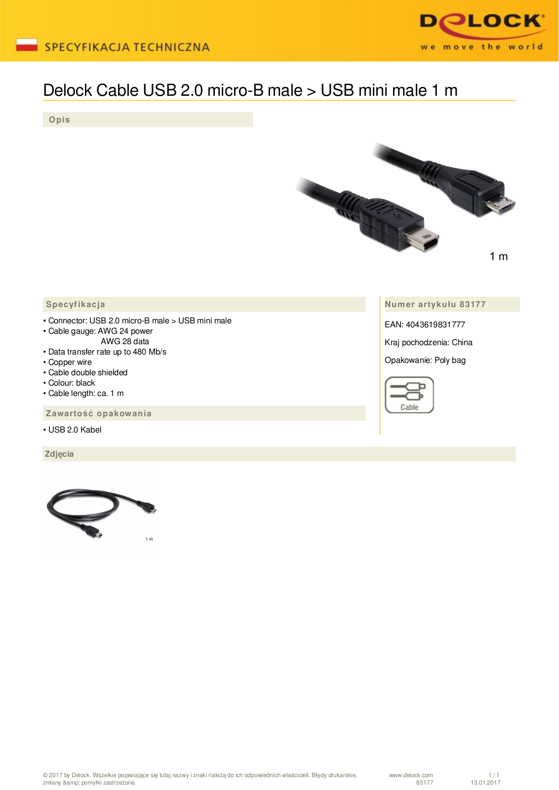 DeLOCK USB 2.0 cable mini-B-micro-B 1m User Manual