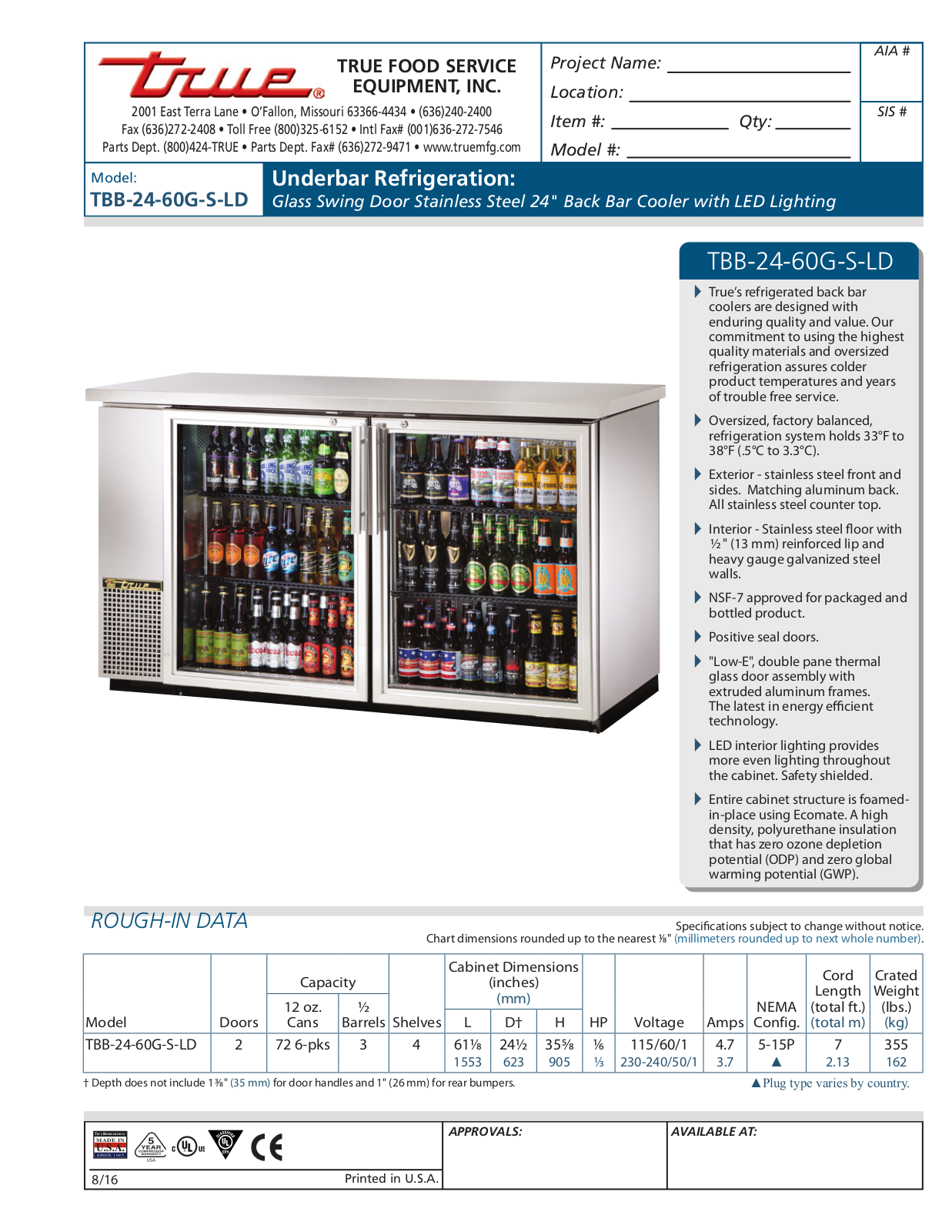 True TBB-24-60G-S-LD User Manual