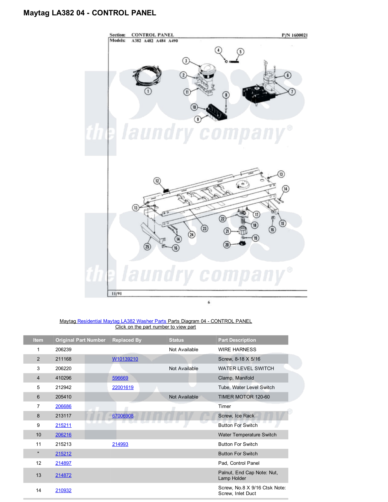 Maytag LA382 Parts Diagram