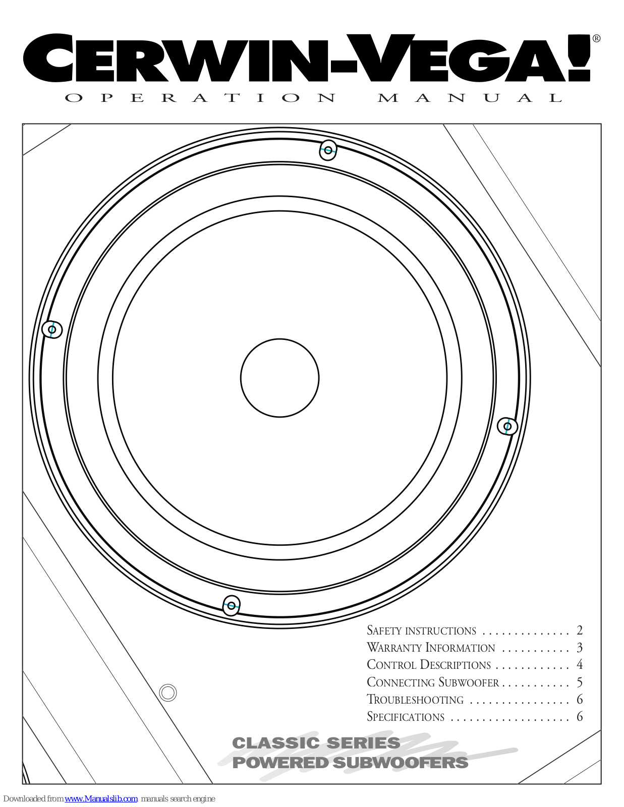 Cerwin-Vega CLS-15S, CLSC-12S, CLSC-15S Operation Manual