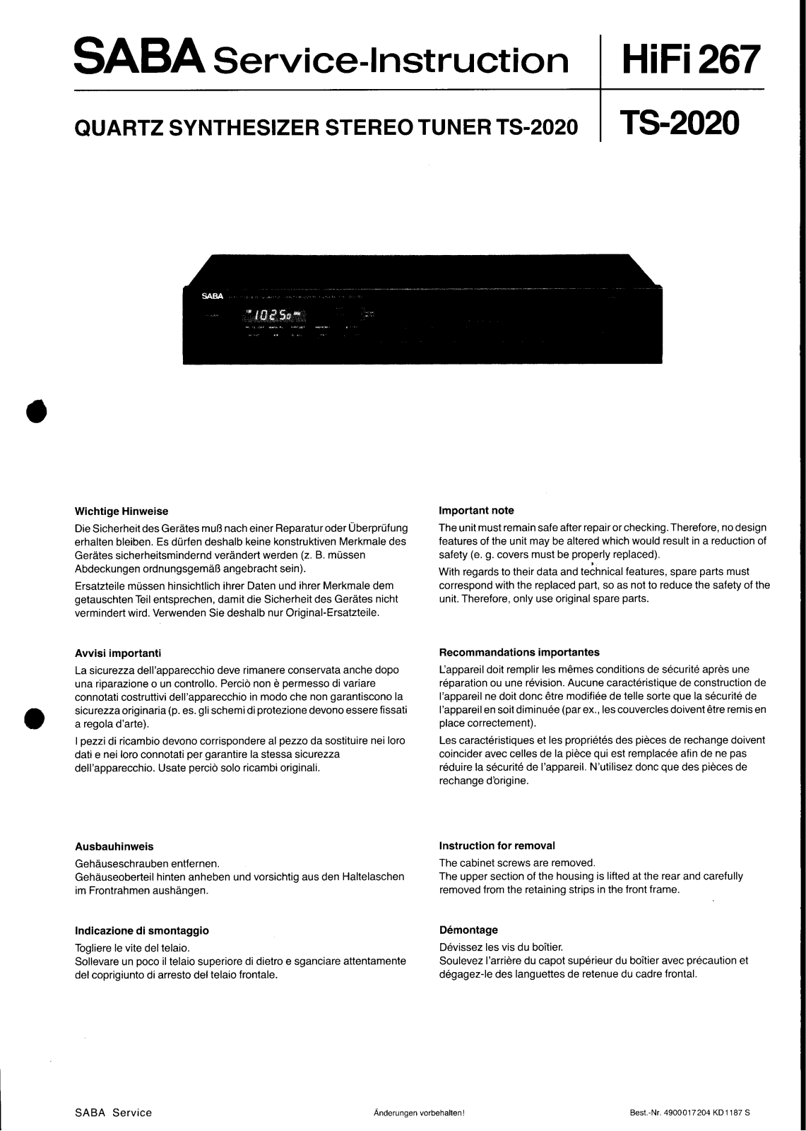 Saba TS-2020 Service manual