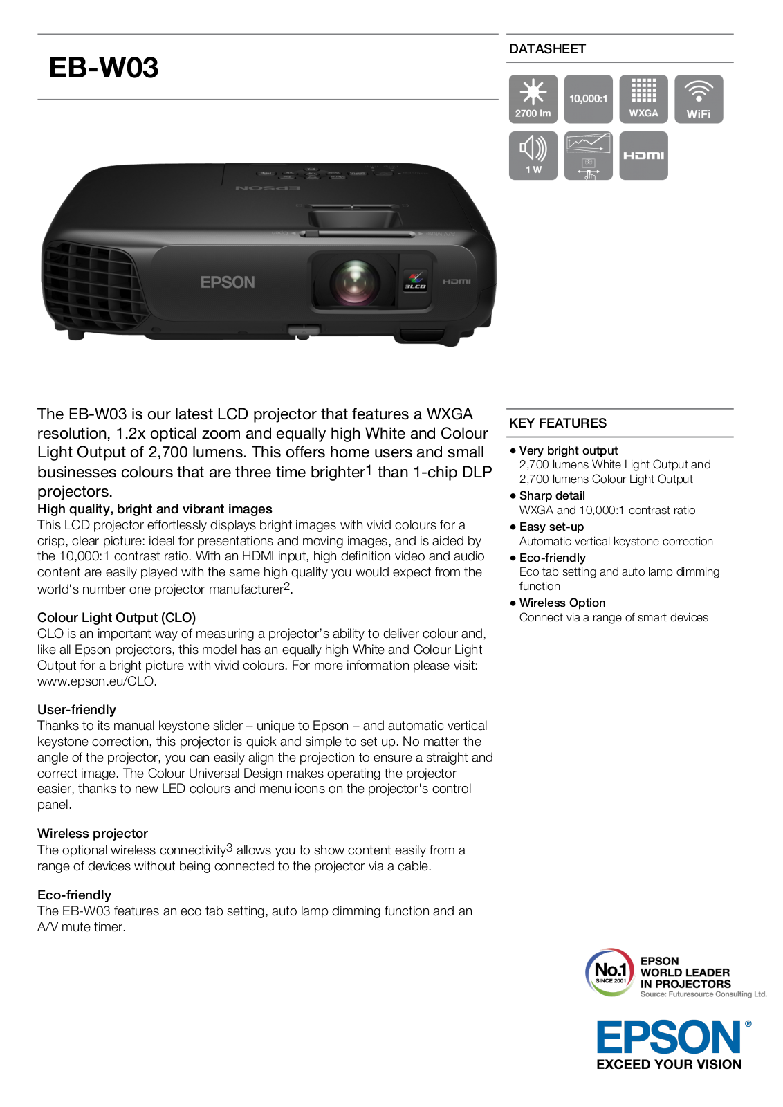 Epson EB-W03 Product Sheet