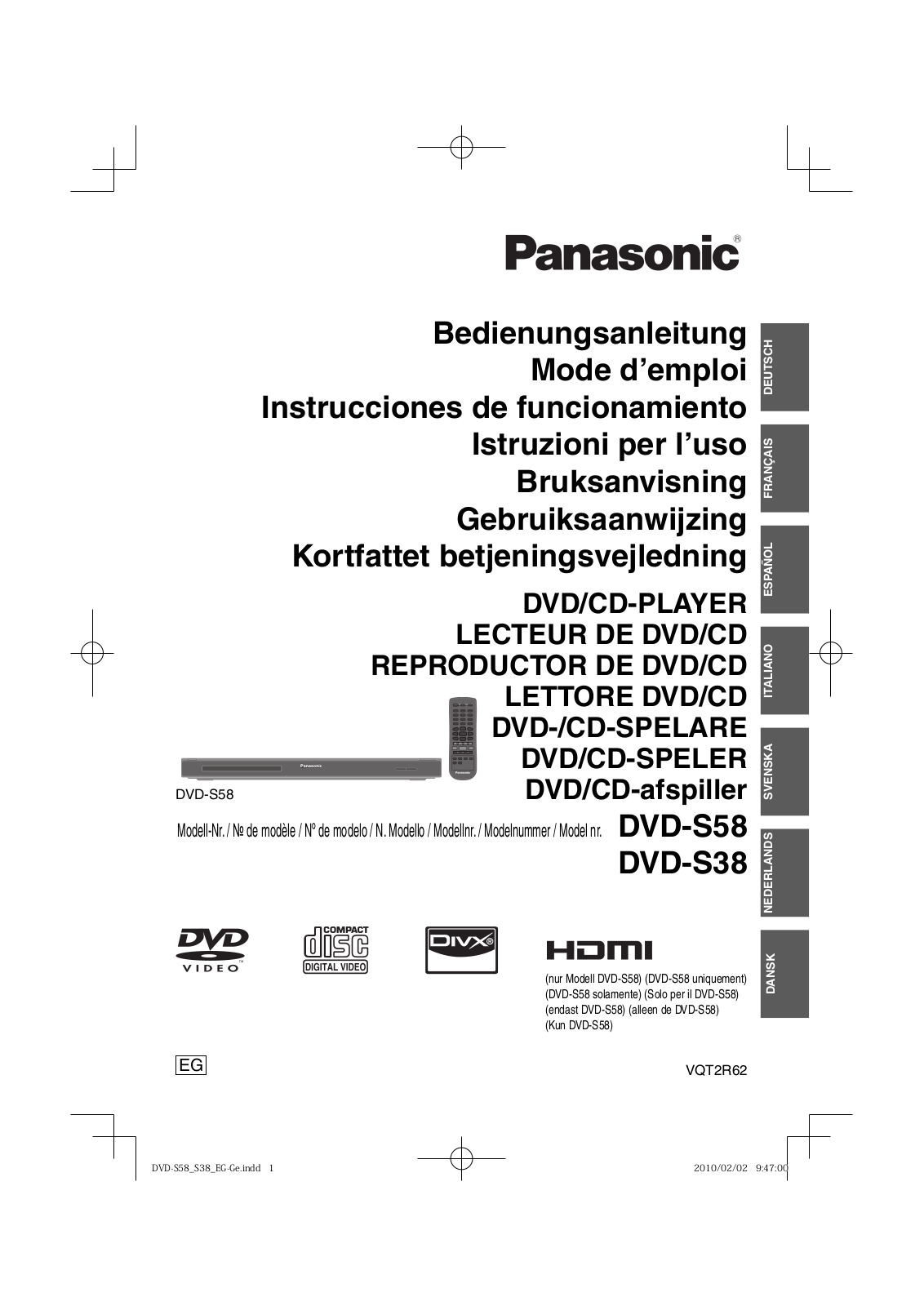PANASONIC DVD-S58 User Manual