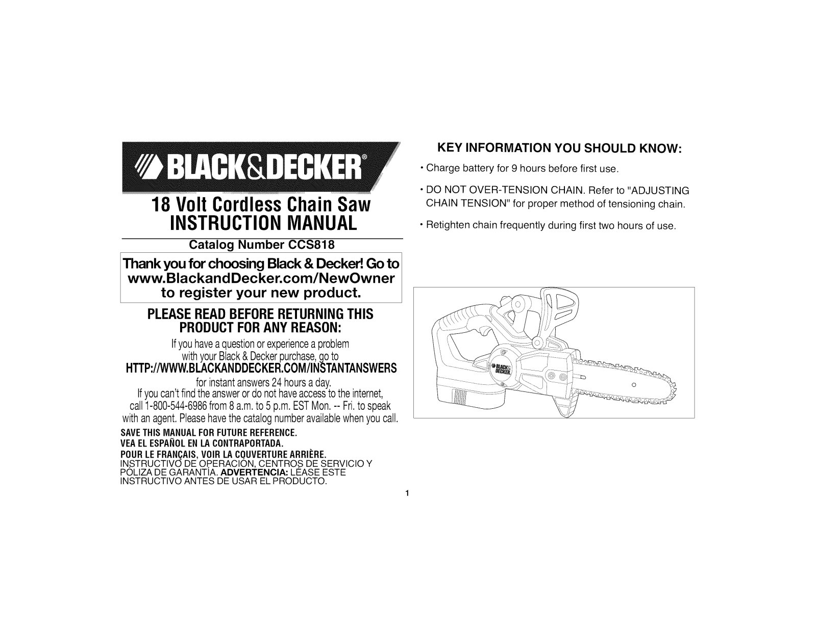 Black & Decker CCS818 TYPE 1 Owner’s Manual