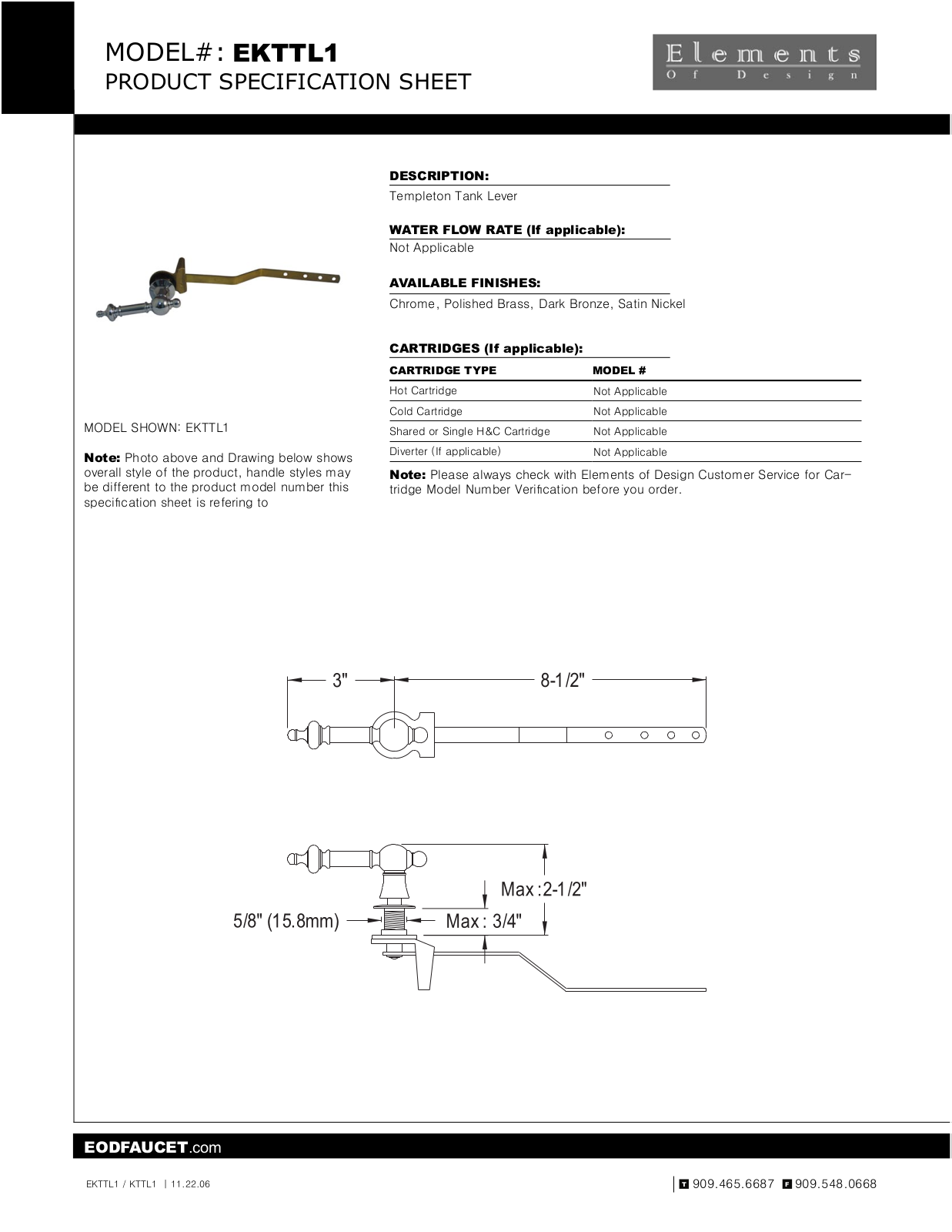 Elements of Design EDE1604 Specification Sheet - ManualMachine.com