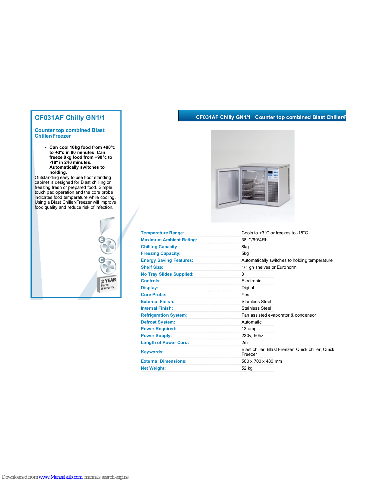 Friulinox CF031AF CHILLY GN1-1, CF031AF Datasheet