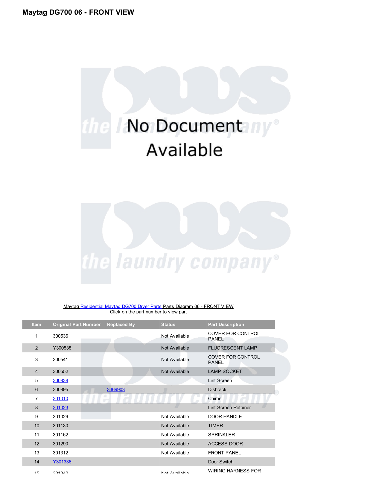 Maytag DG700 Parts Diagram