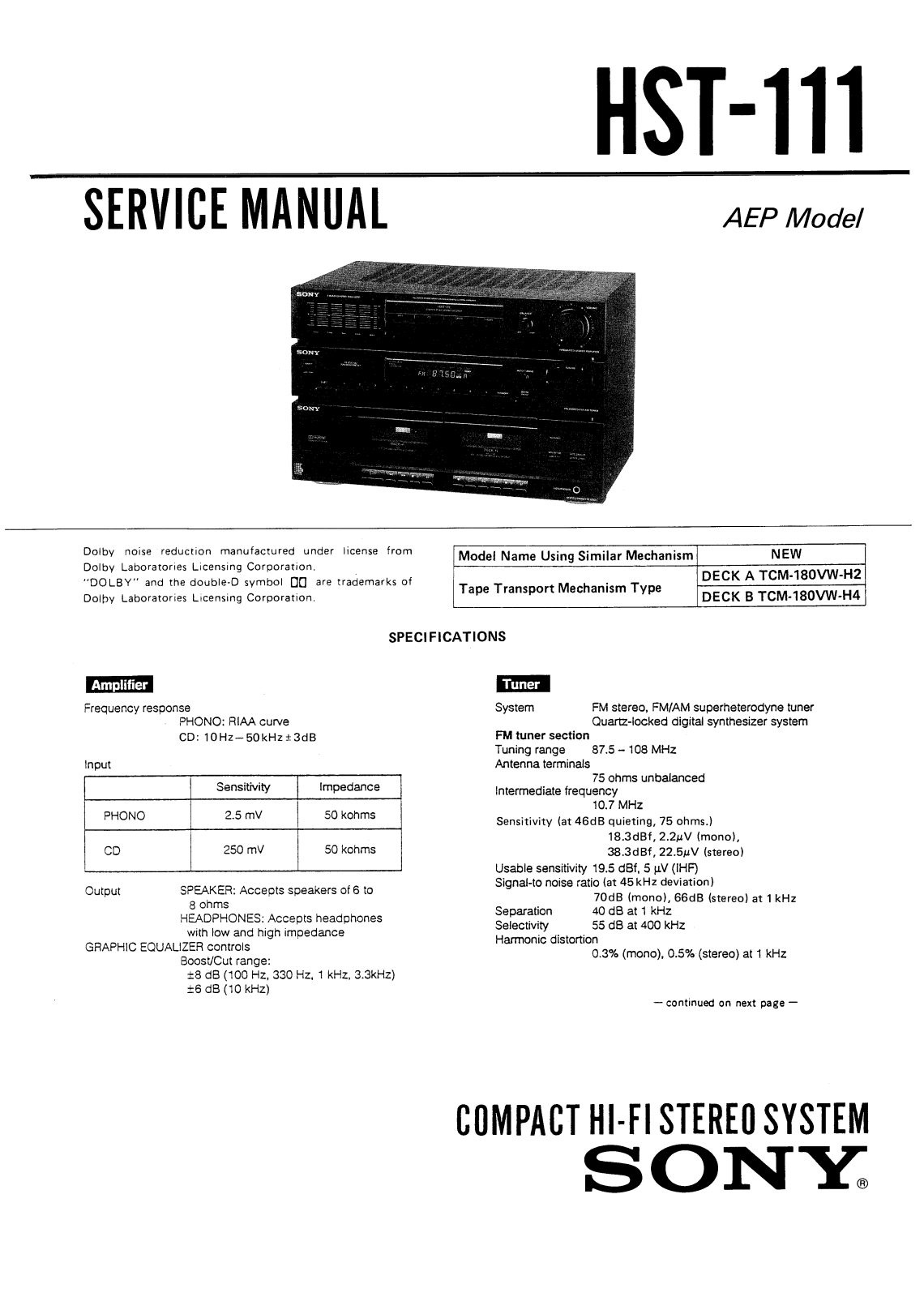 Sony HST-111 Service manual