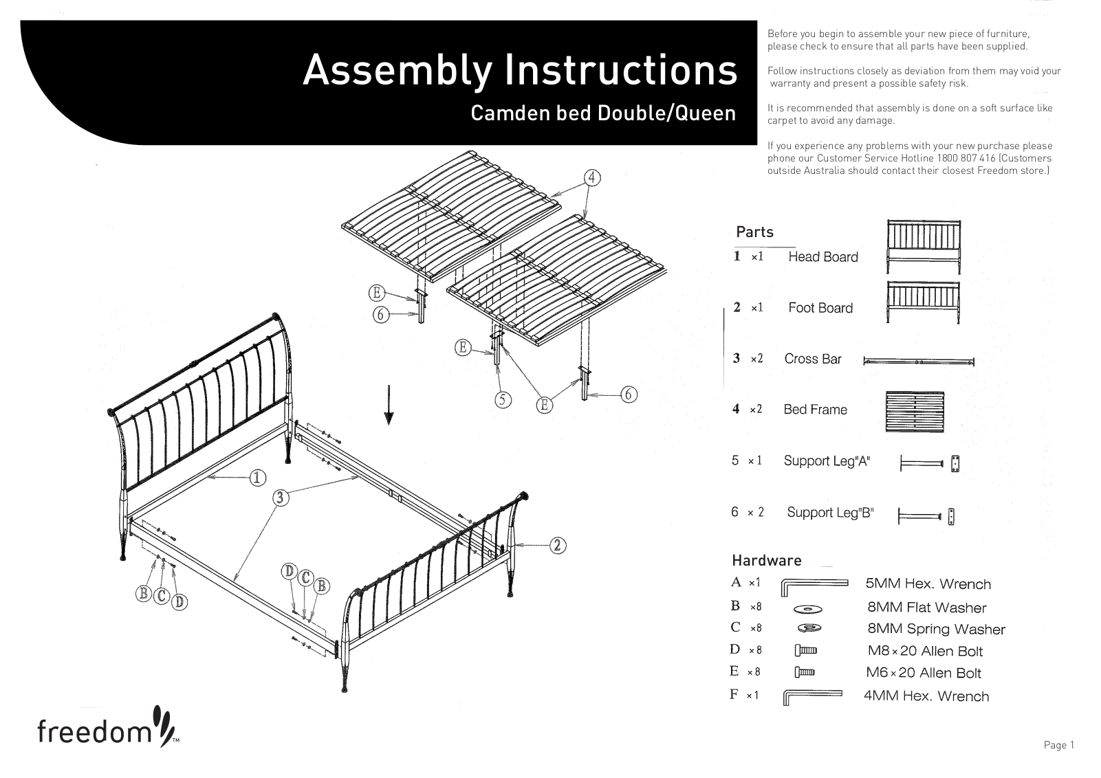 Freedom Camden Double and Queen Bed Assembly Instruction