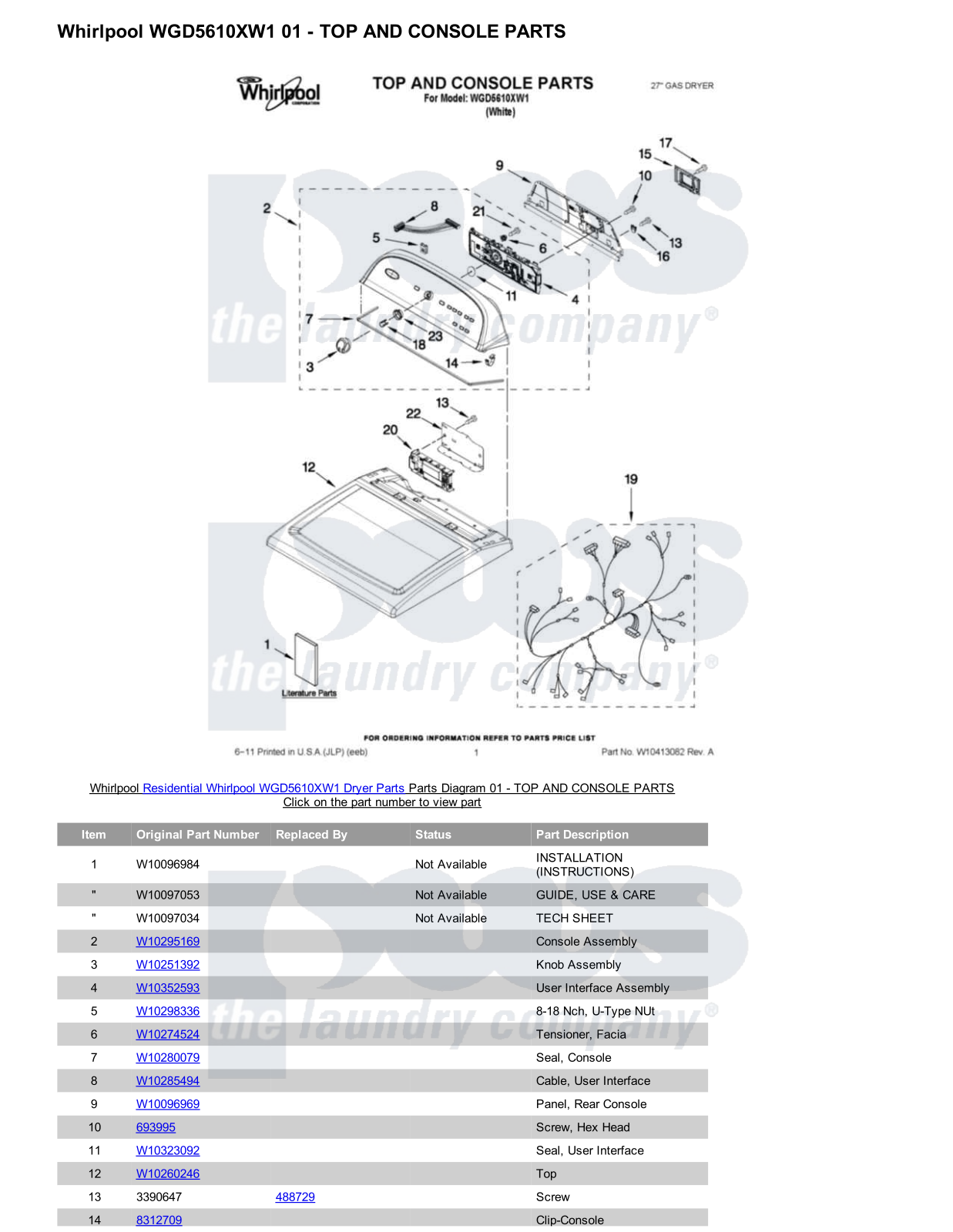 Whirlpool WGD5610XW1 Parts Diagram