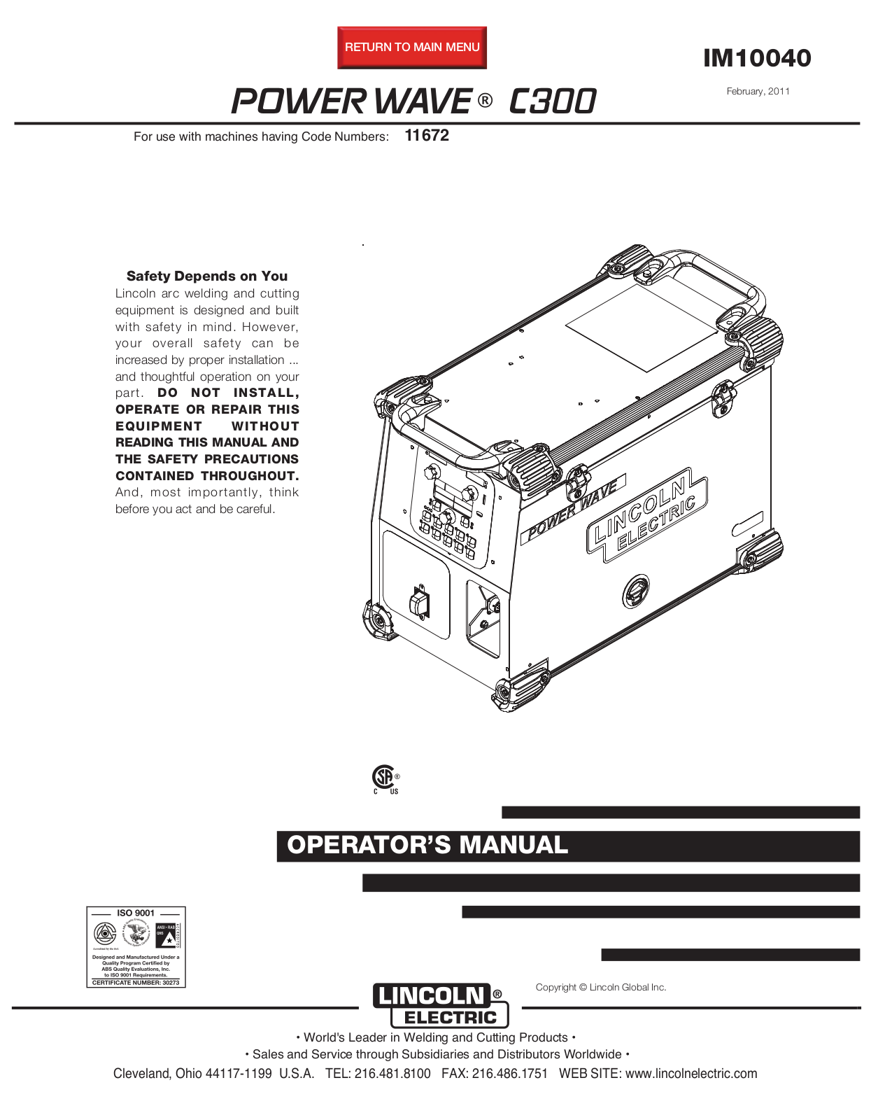 Lincoln Electric IM10040 User Manual