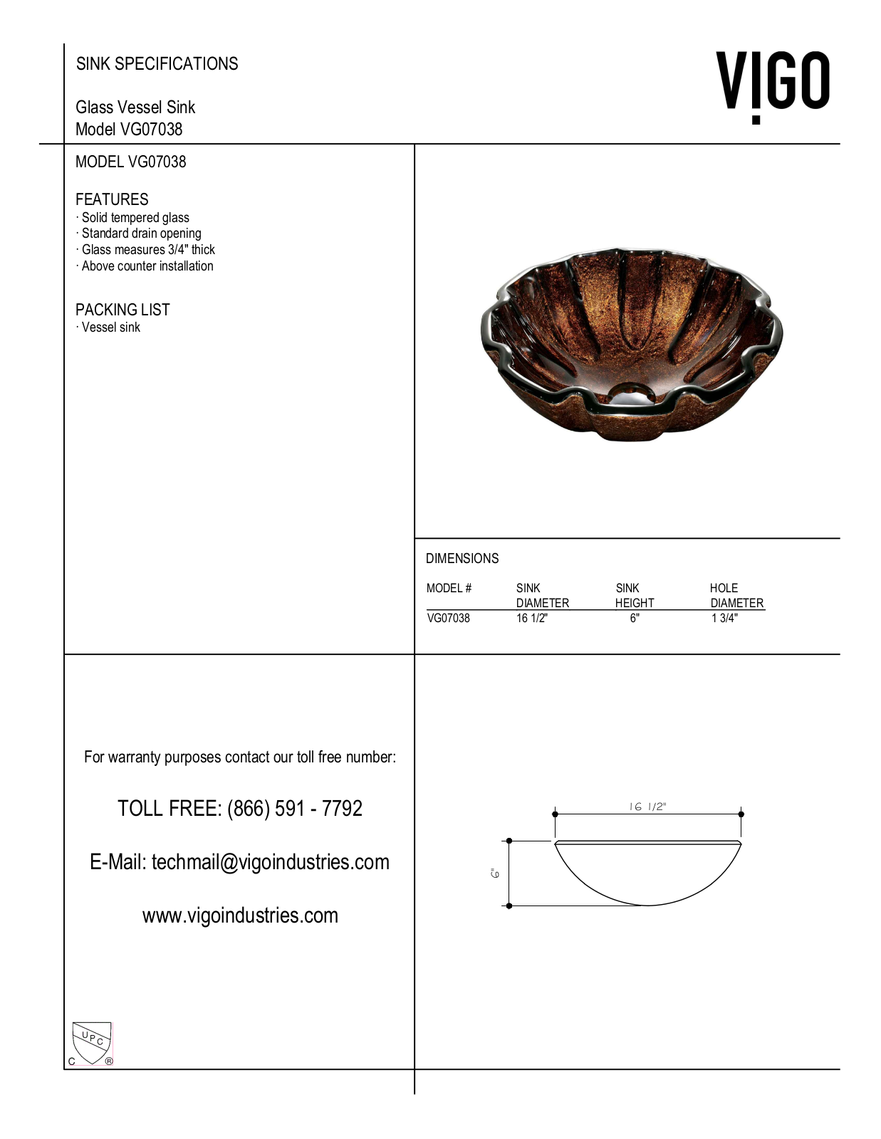 Vigo VGT421 Specifications